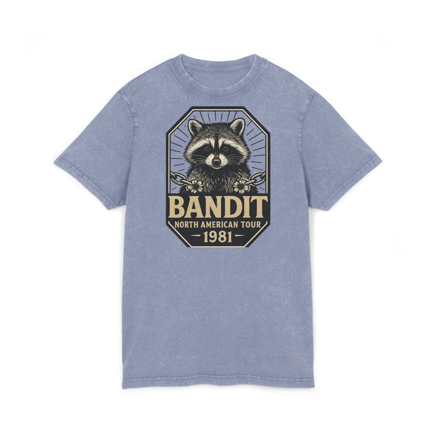 Vintage Bandit Tee, Acid Washed Graphic T-Shirt, Music Tour Apparel, Retro Casual Fashion, Gift for Raccoon Lovers
