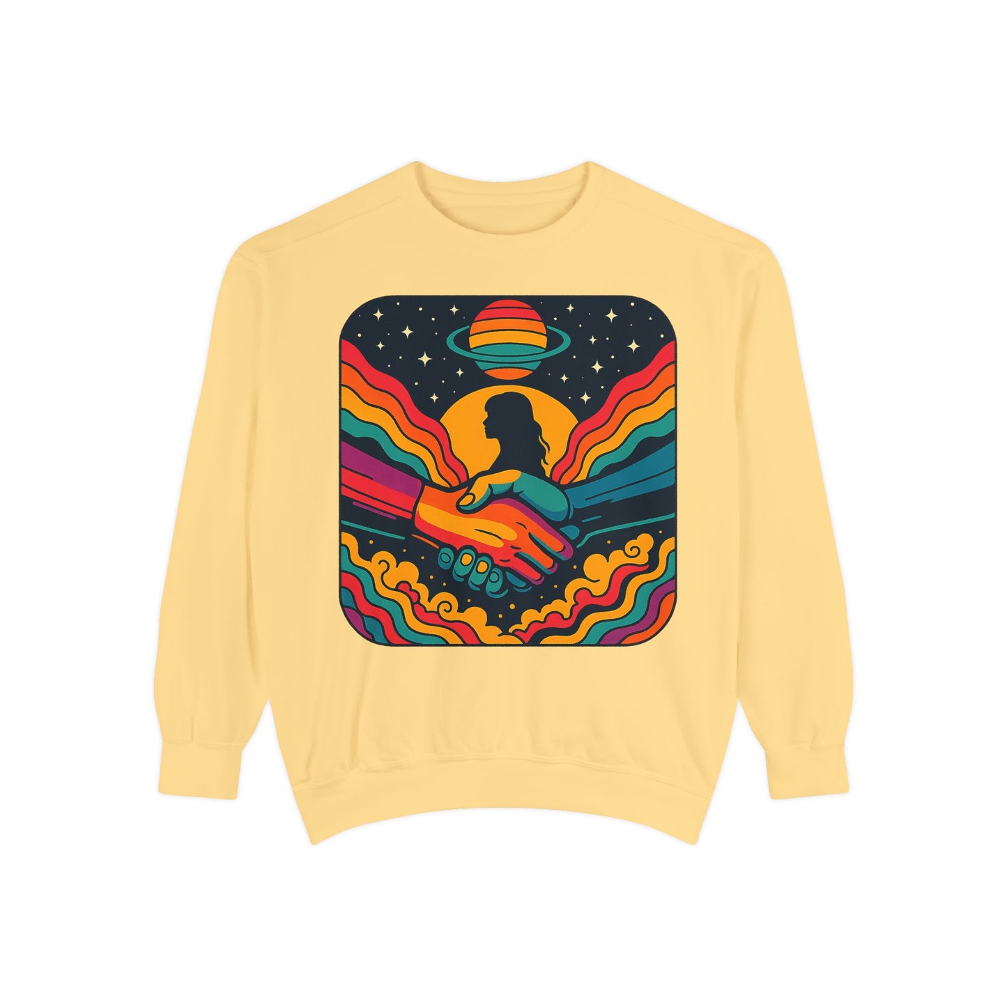 Colorful Cosmic Connection Sweatshirt - Retro Vibe, Unisex Gift, Positive Vibes, Cozy Wear, Festival Apparel
