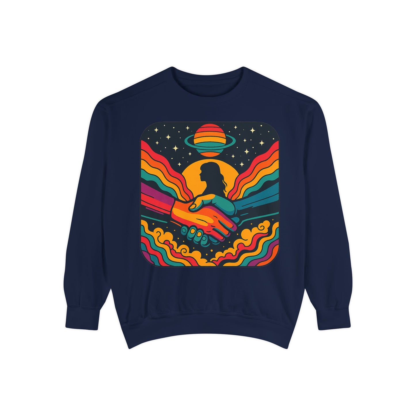 Colorful Cosmic Connection Sweatshirt - Retro Vibe, Unisex Gift, Positive Vibes, Cozy Wear, Festival Apparel