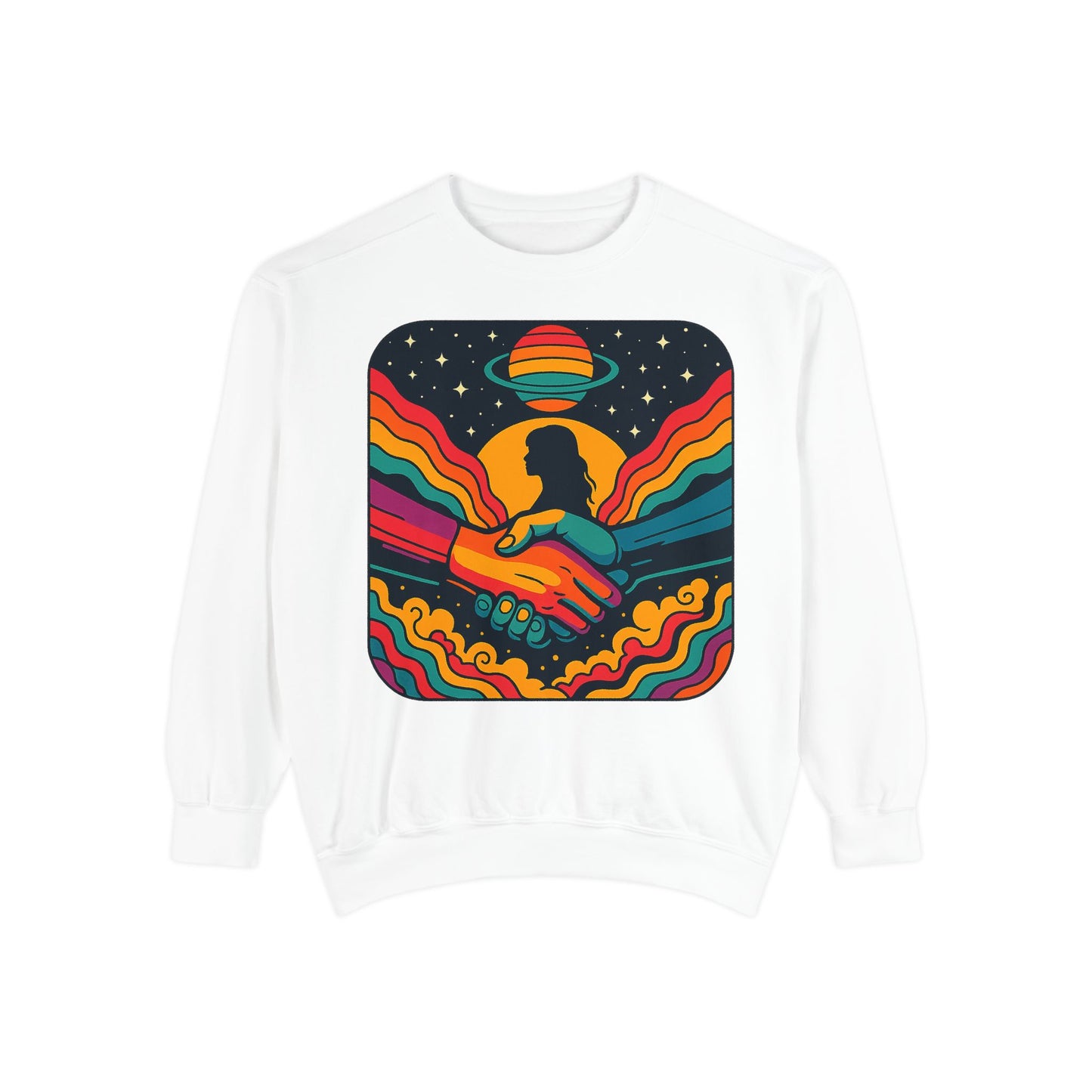 Colorful Cosmic Connection Sweatshirt - Retro Vibe, Unisex Gift, Positive Vibes, Cozy Wear, Festival Apparel