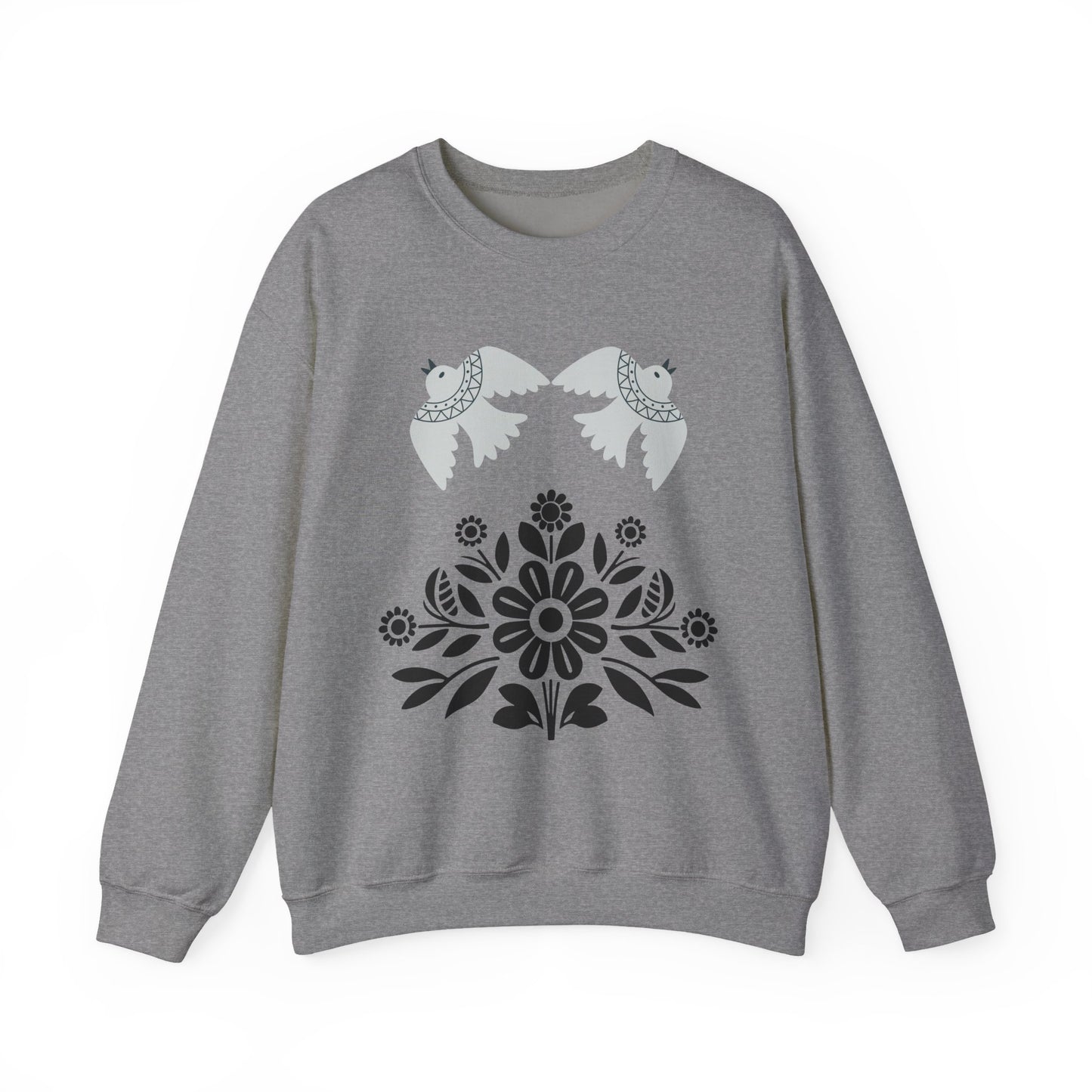 Boho Floral Crewneck Sweatshirt, Gift for Her, Fall/Winter Fashion Serene Doves & Blooms Cozy Sweatshirt - Bird Lovers