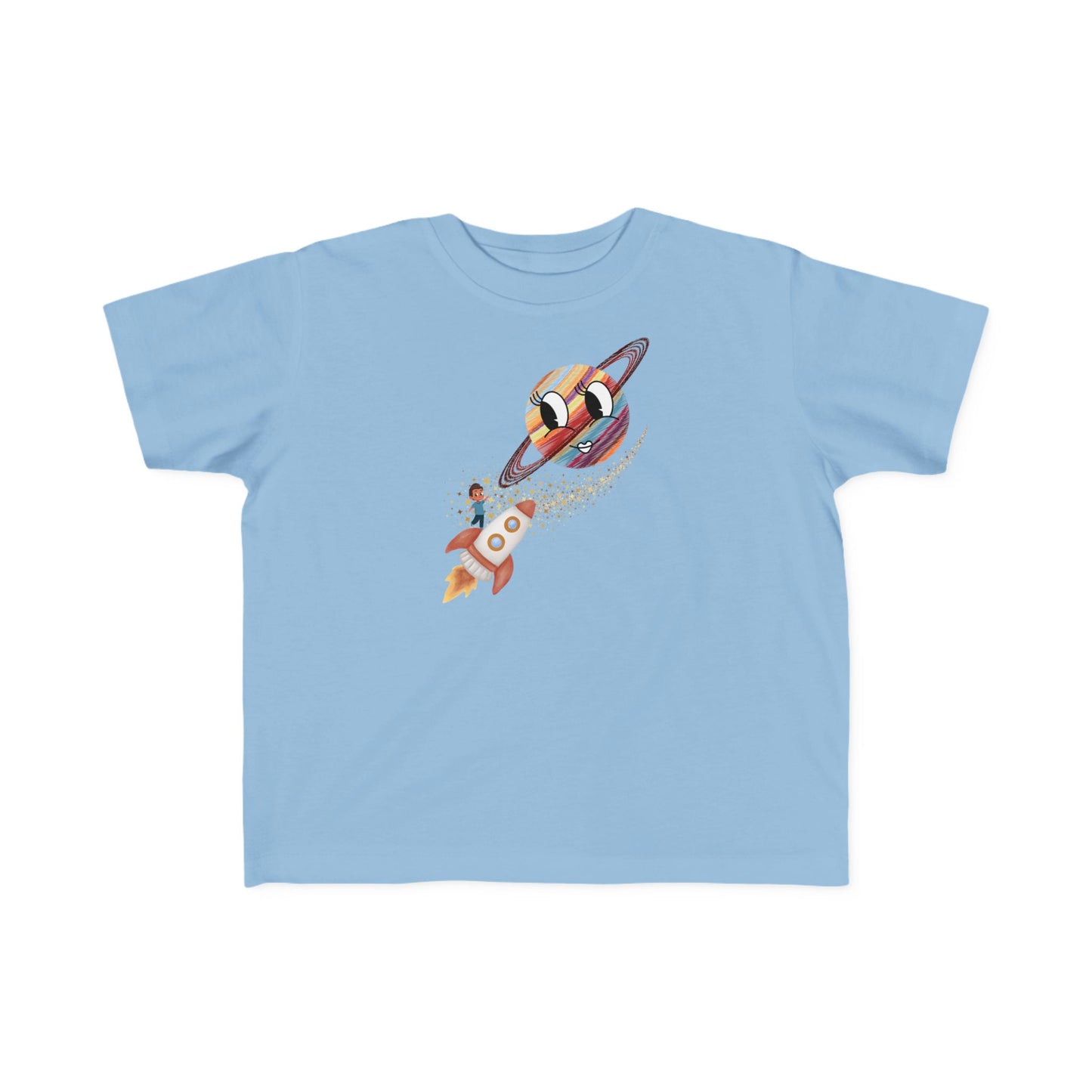 Smiling Saturn Rocket T-Shirt: Space Adventure for Kids, Future Astronauts