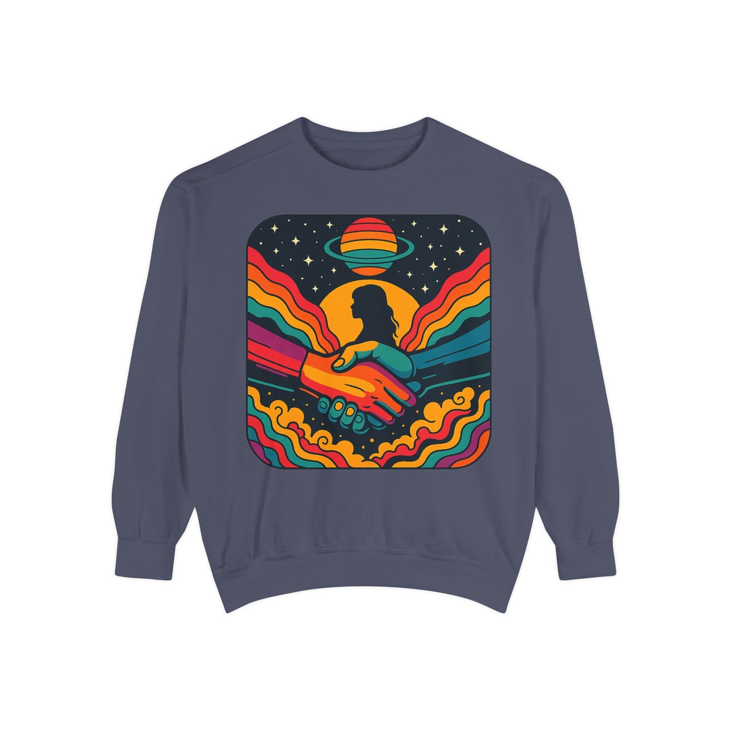 Colorful Cosmic Connection Sweatshirt - Retro Vibe, Unisex Gift, Positive Vibes, Cozy Wear, Festival Apparel