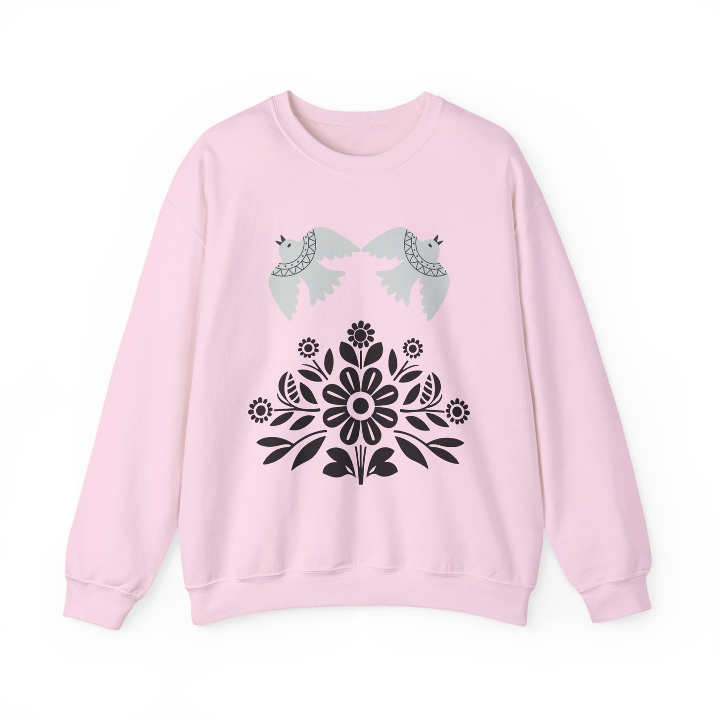 Boho Floral Crewneck Sweatshirt, Gift for Her, Fall/Winter Fashion Serene Doves & Blooms Cozy Sweatshirt - Bird Lovers