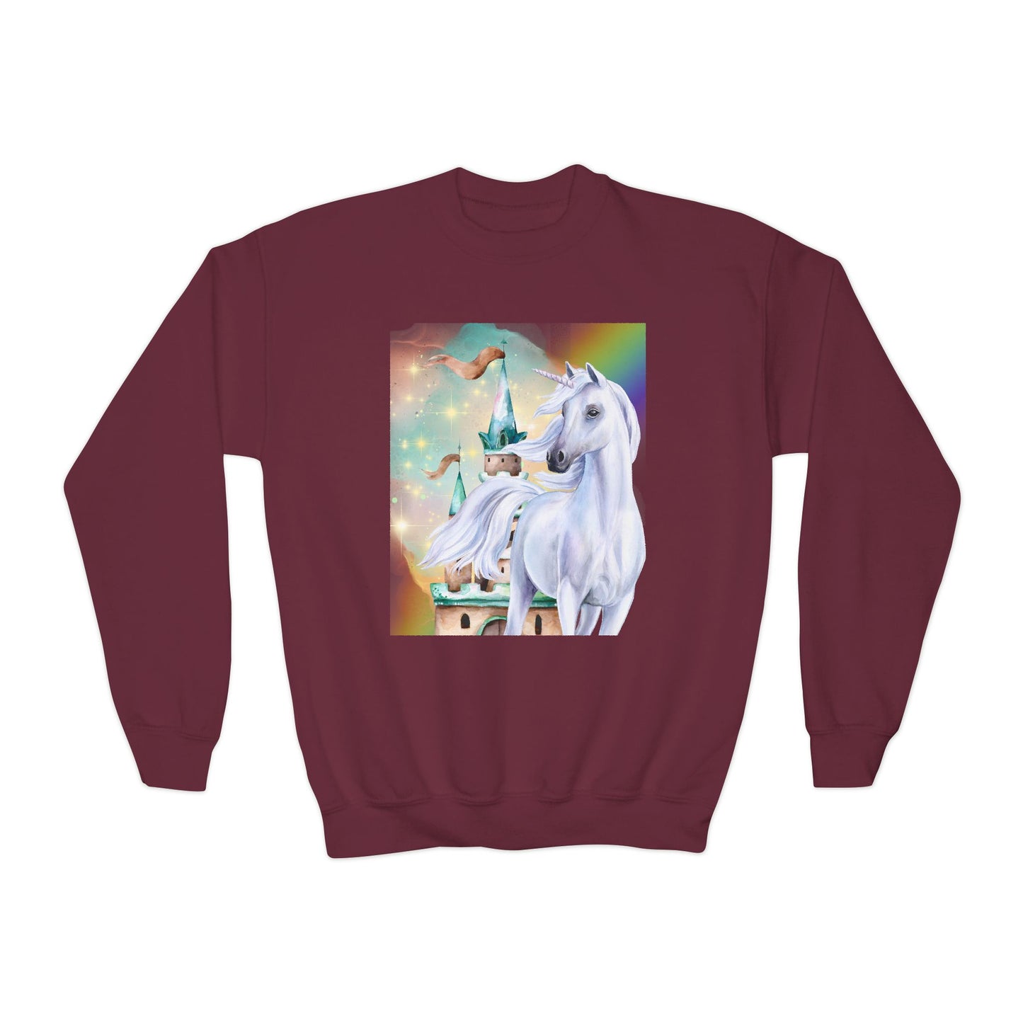 Youth Unicorn Fantasy Sweatshirt, Magical Crewneck Jumper for Kids, Perfect birthday gift for girls