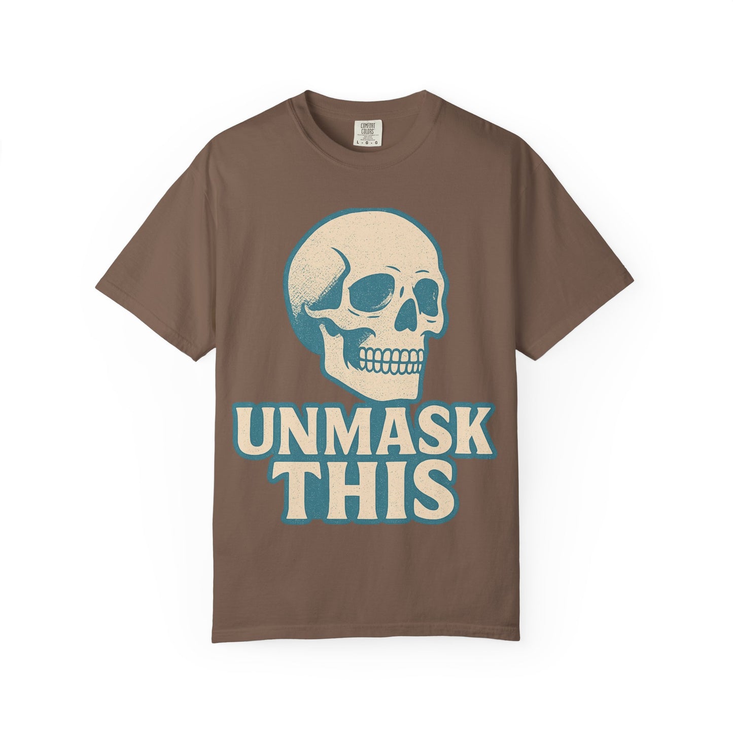 Unisex Garment-Dyed Skull T-shirt, Vintage Fashion Tee, Casual Skull Shirt, Halloween Apparel, Unmask This Shirt