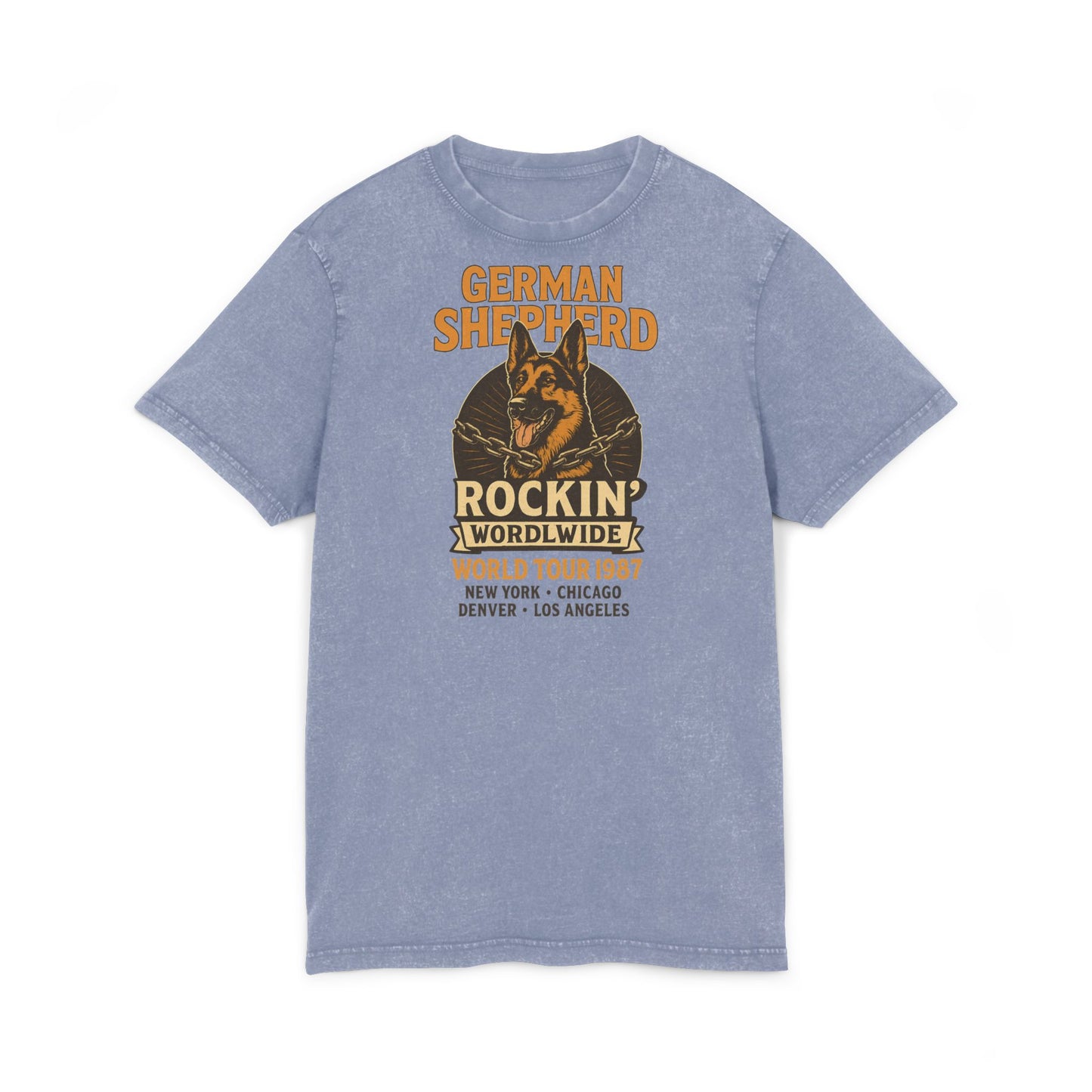 Vintage German Shepherd Tee, Acid Wash Dog Lover Shirt, Gift for Pet Owners, Casual Wear, Rockin' World Tour 1987 Top