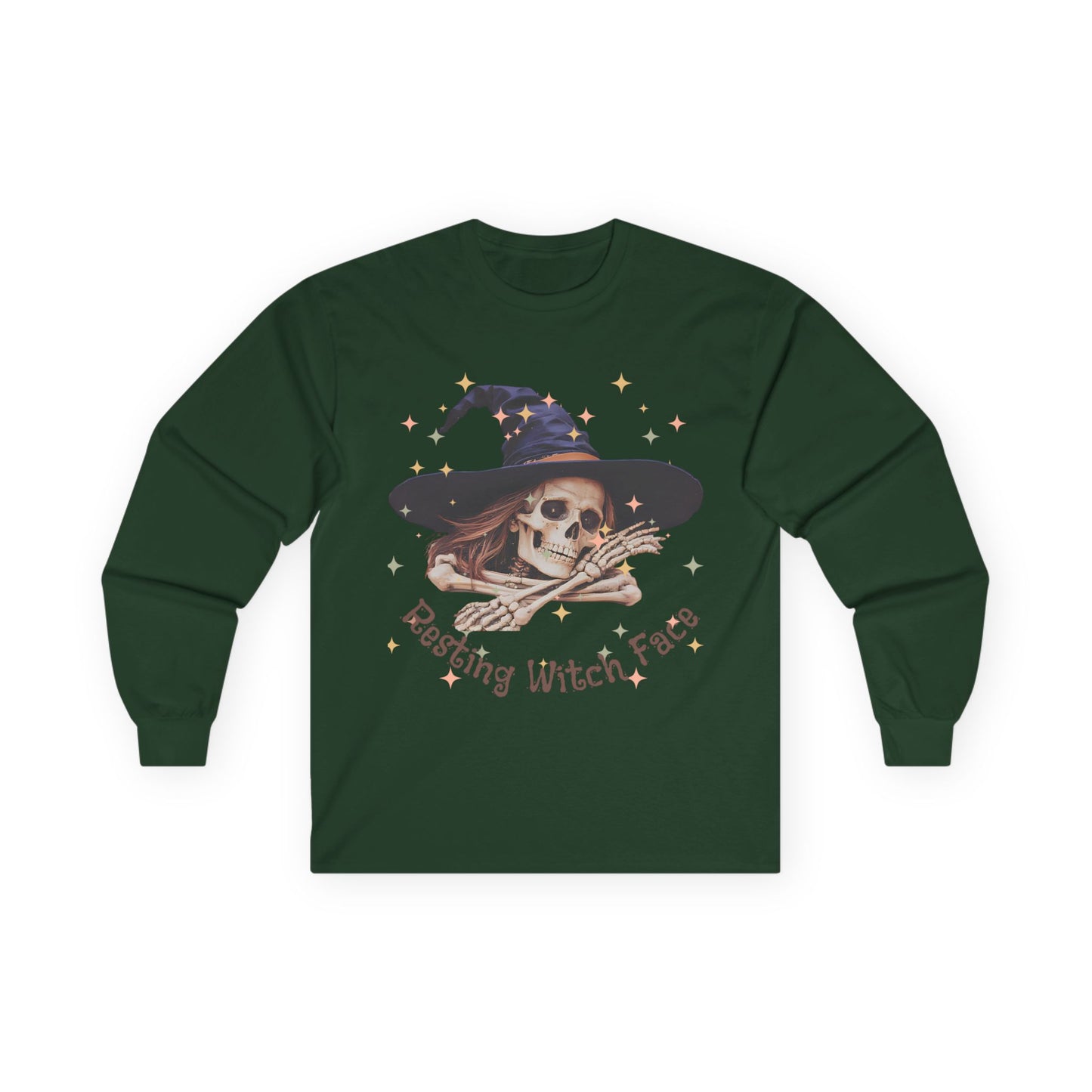 Spooky Skeleton Witch Long Sleeve Tee, Halloween Costume T-shirt, Ghostly Witch Shirt, Fall Tee