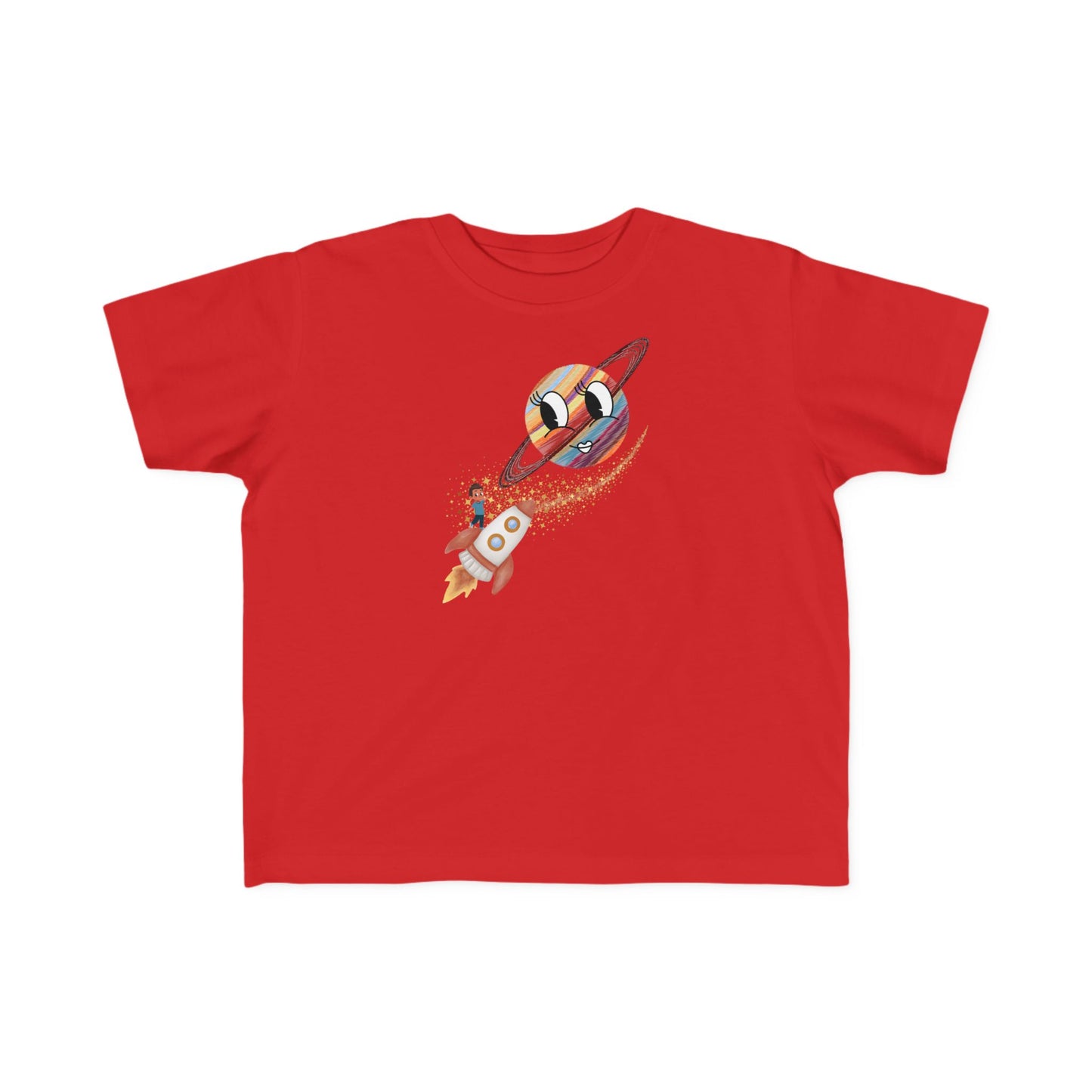 Smiling Saturn Rocket T-Shirt: Space Adventure for Kids, Future Astronauts