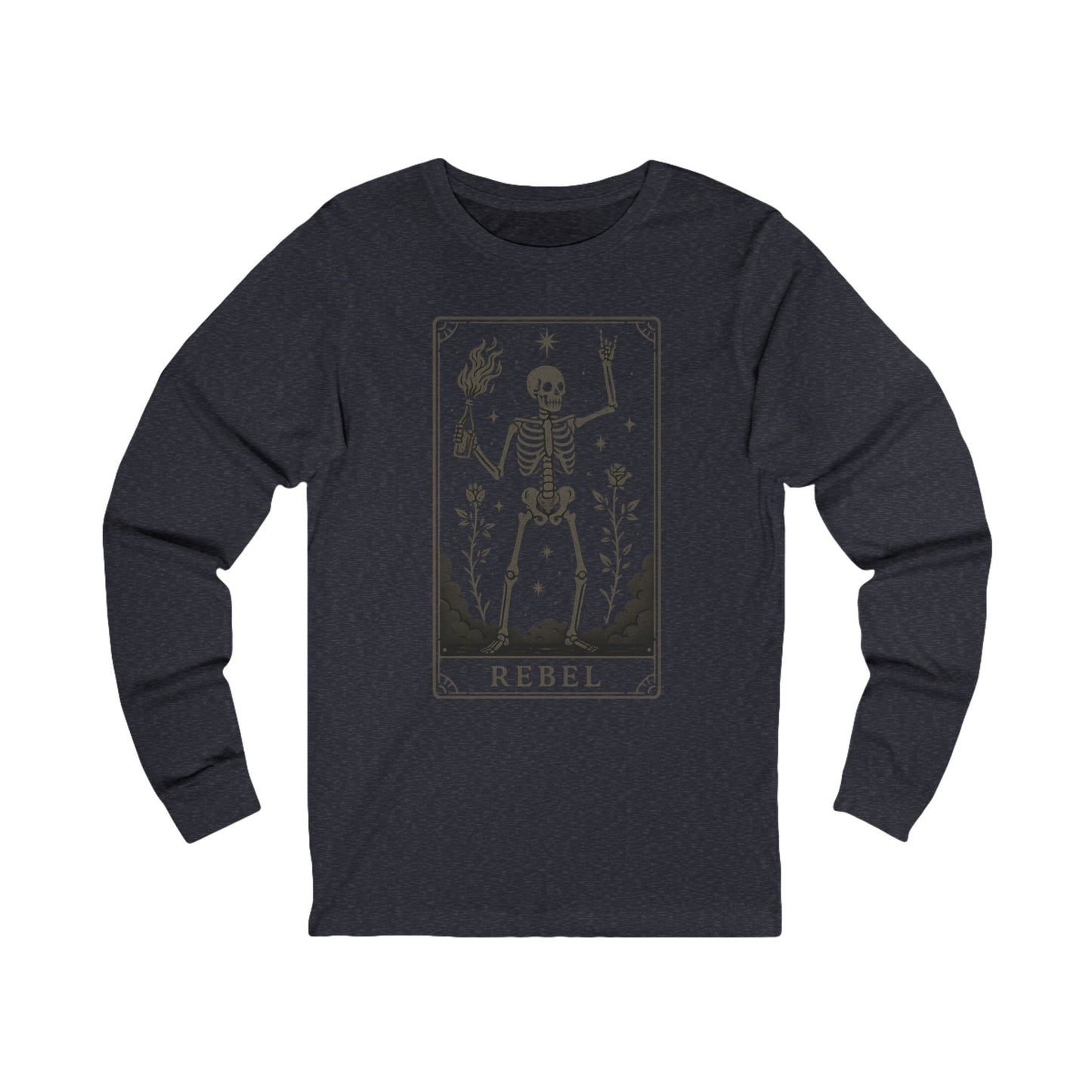 Rebel Skeleton Long Sleeve Tee | Unisex Graphic Shirt for Halloween, Boho Style Apparel, Casual Wear, Gift Idea