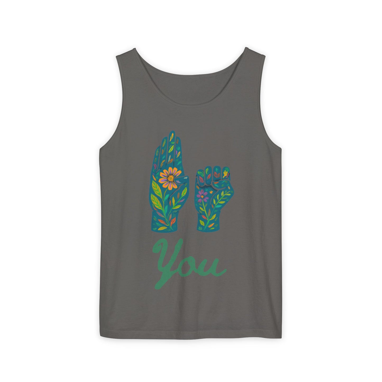 Floral ASL Hands Unisex Tank Top | "Be You" Empowering Apparel, Bohemian Style, Nature Lover Gift, Yoga & Wellness Wear, Summer Essential