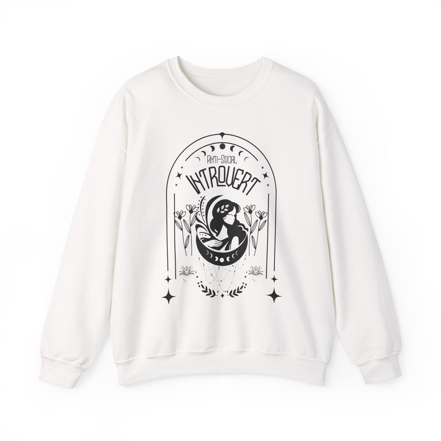 Bohemian Floral Sweatshirt - Vintage Inspired Top, Mystic Celestial Anti-Social Introvert Sweatshirt for Women - Boho Moon Lotus Graphic Pullover