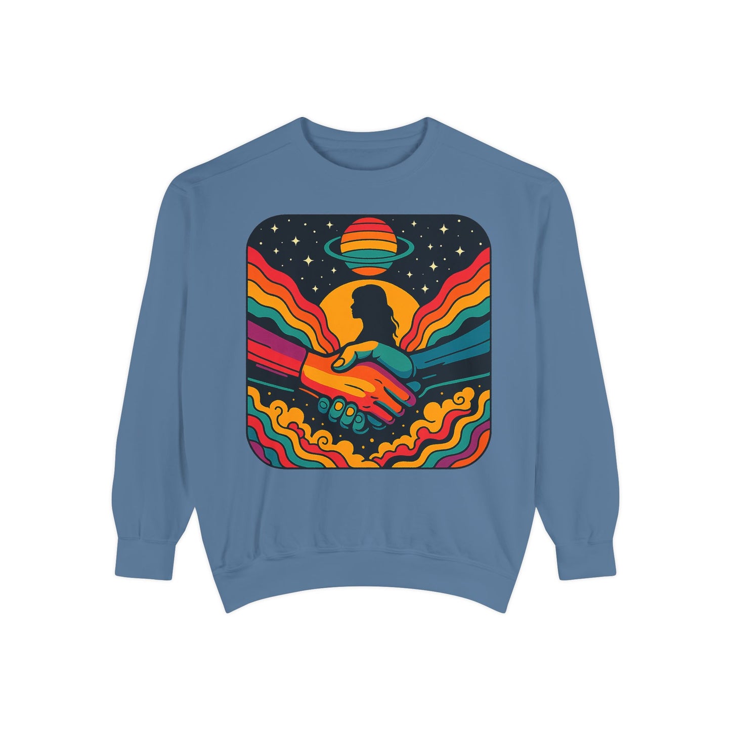 Colorful Cosmic Connection Sweatshirt - Retro Vibe, Unisex Gift, Positive Vibes, Cozy Wear, Festival Apparel