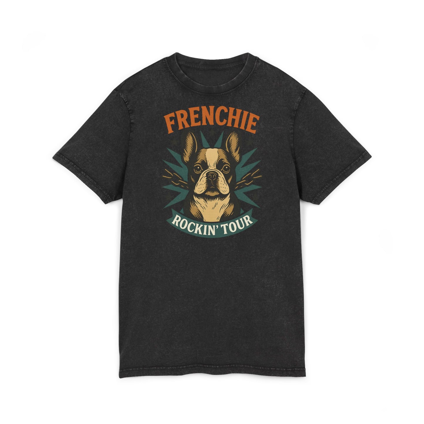 Rockin' Frenchie Acid Washed Tee, Dog Lover Shirt, Music Tour Tee, Vintage Style T-Shirt, Gift for Dog Parents