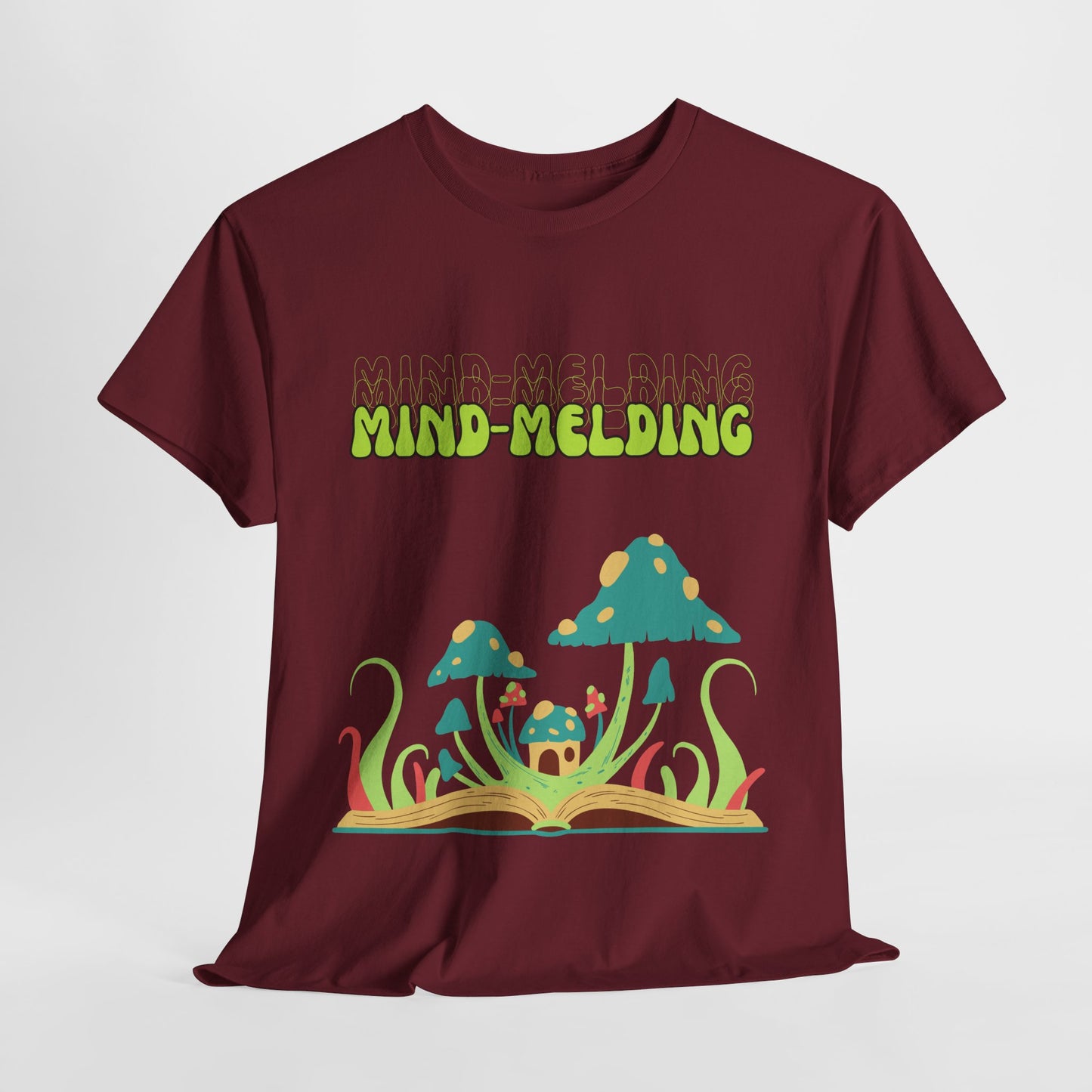 Mind-Melding Unisex Heavy Cotton Tee, Psychedelic Mushroom Shirt, Comfortable Casual Wear, Festival Fashion, Gift for Nature Lovers