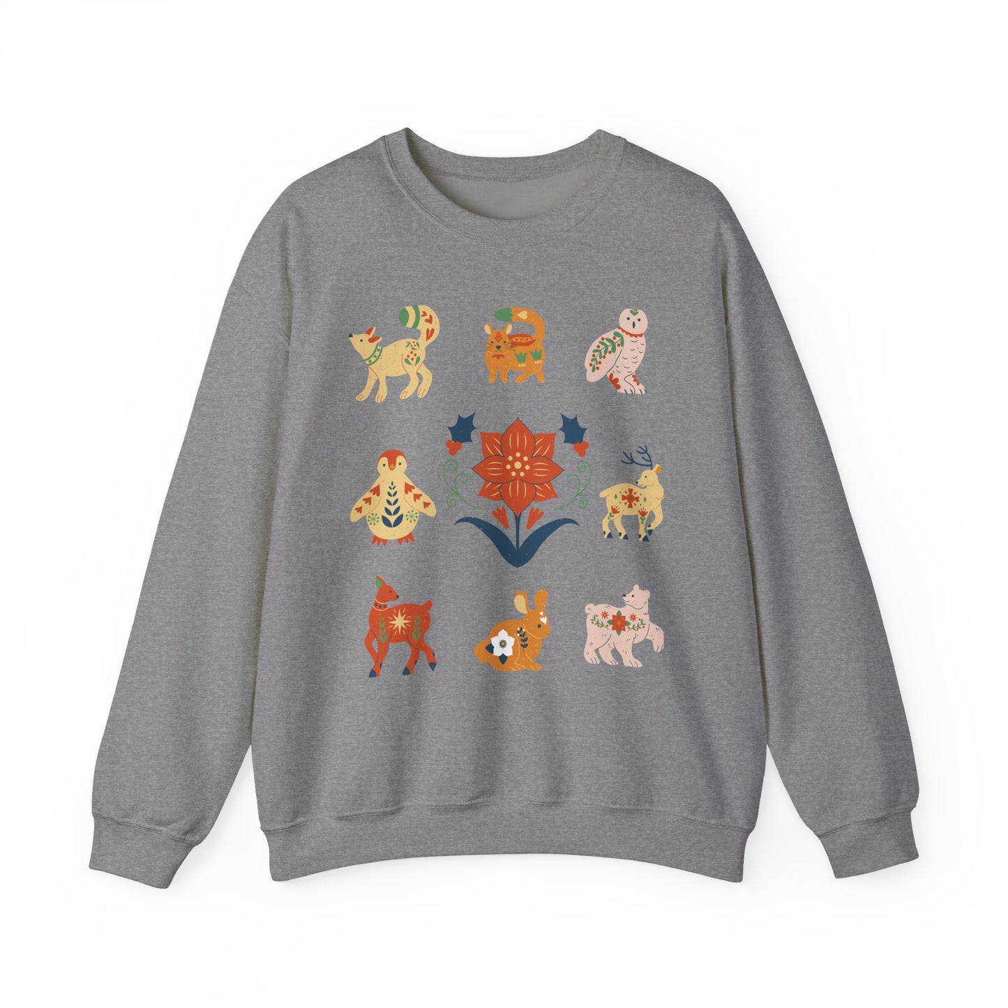 Boho Winter Woodland Creatures Floral Cozy Sweatshirt - Whimsical Graphic Outdoorsy Gift for Nature Lovers