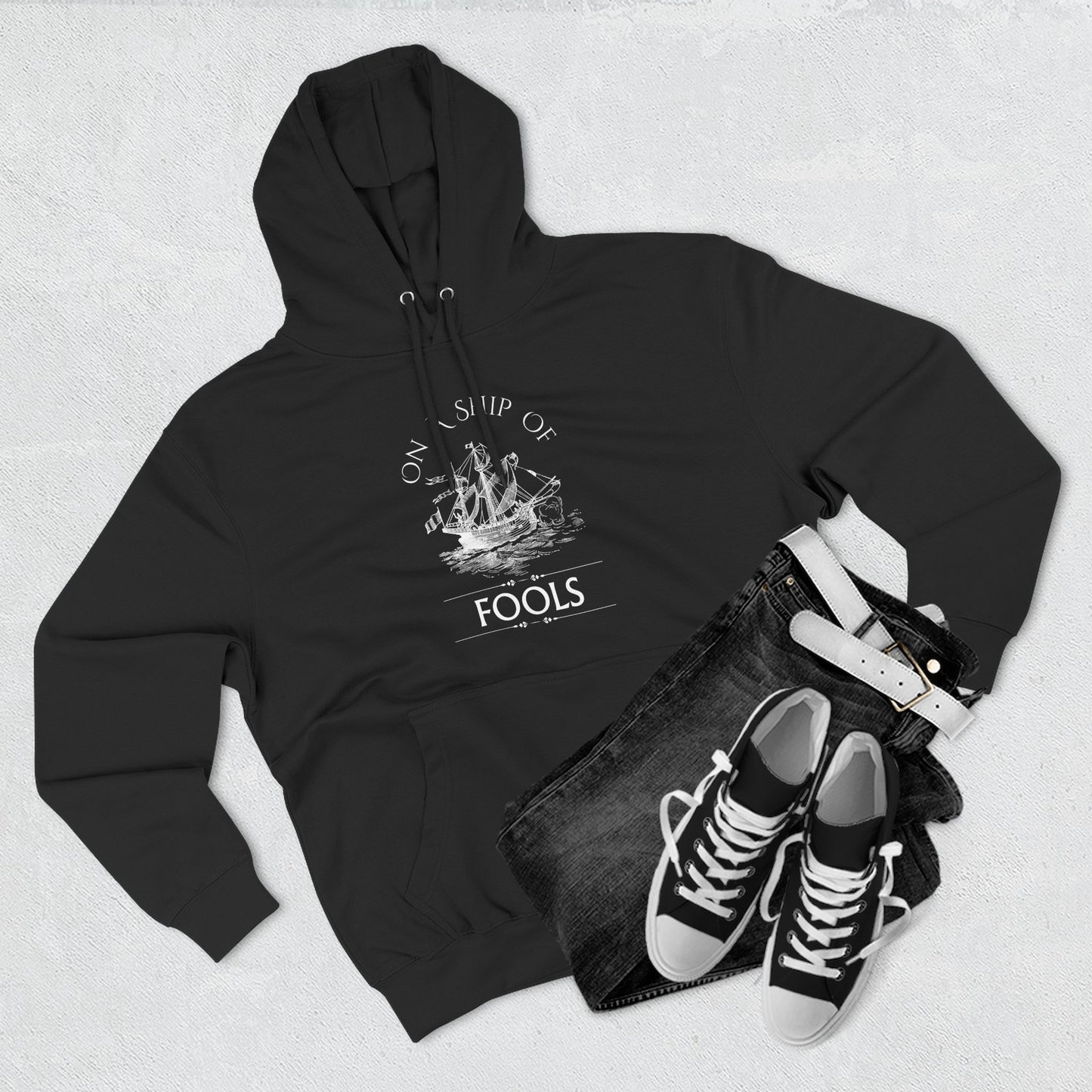 Men's Hoodie - "On a Ship of Fools" Design, Graphic Sweatshirt for Fall, Gift for Music Lovers, Gift for Him