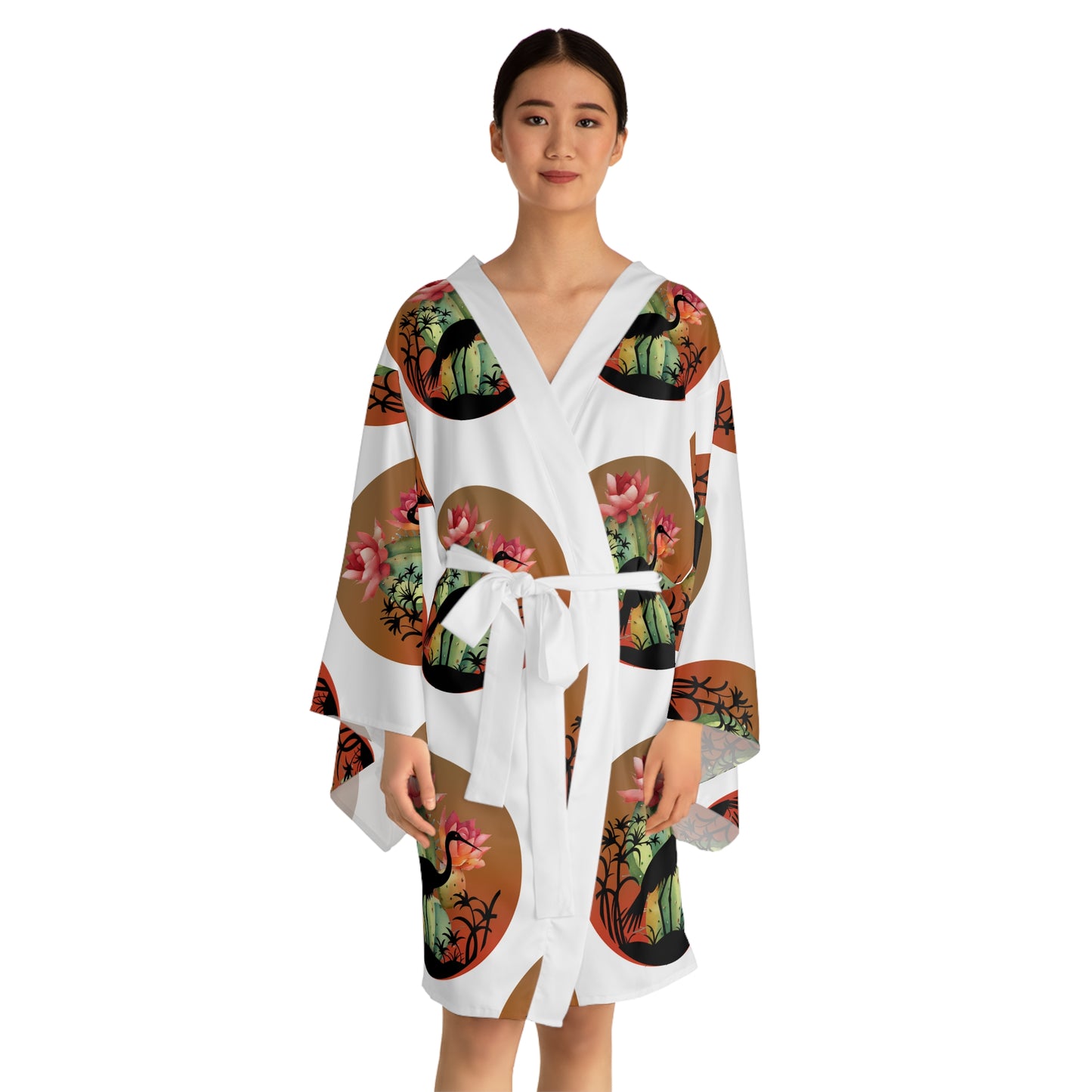 Elegant Botanical Long Sleeve Kimono Robe, Floral Loungewear, Gift for Her, Spring Fashion, Spa Day Outfit, Comfortable Relaxation Wear