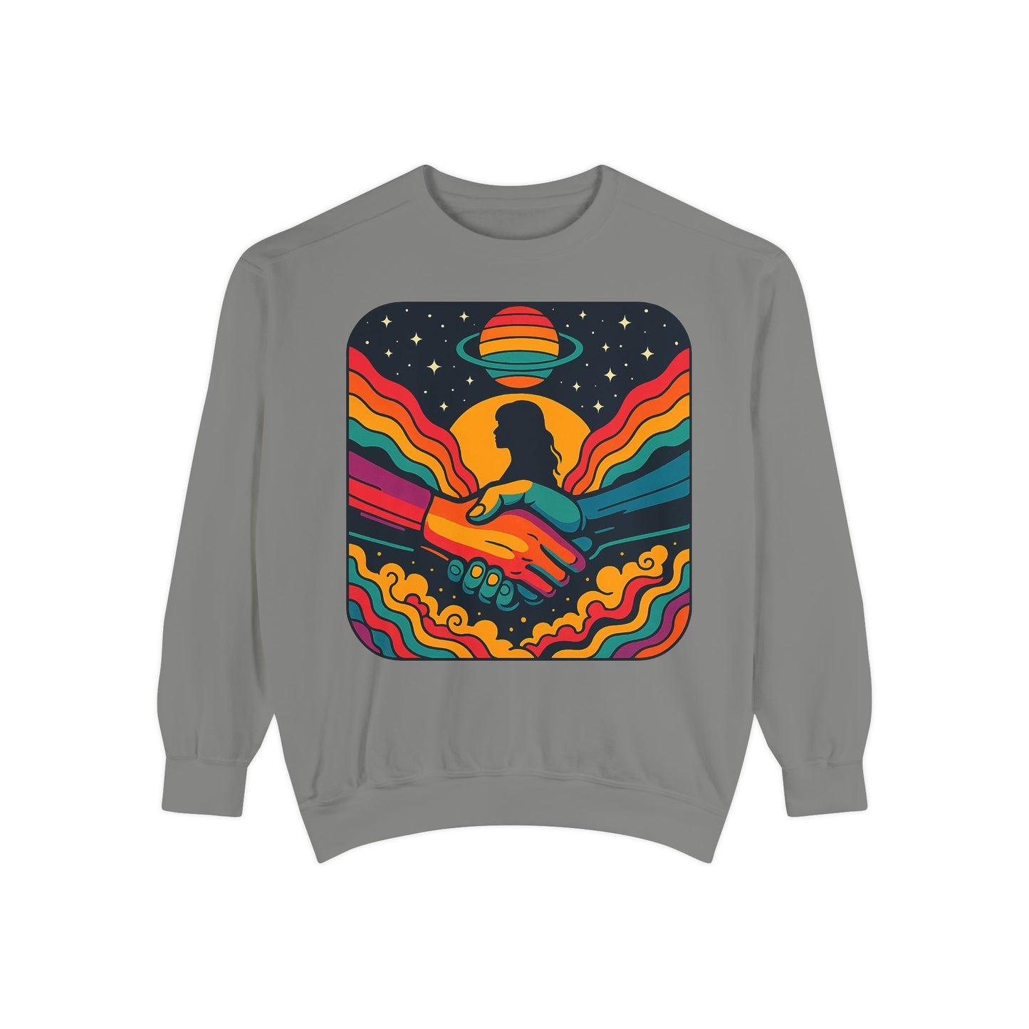 Colorful Cosmic Connection Sweatshirt - Retro Vibe, Unisex Gift, Positive Vibes, Cozy Wear, Festival Apparel