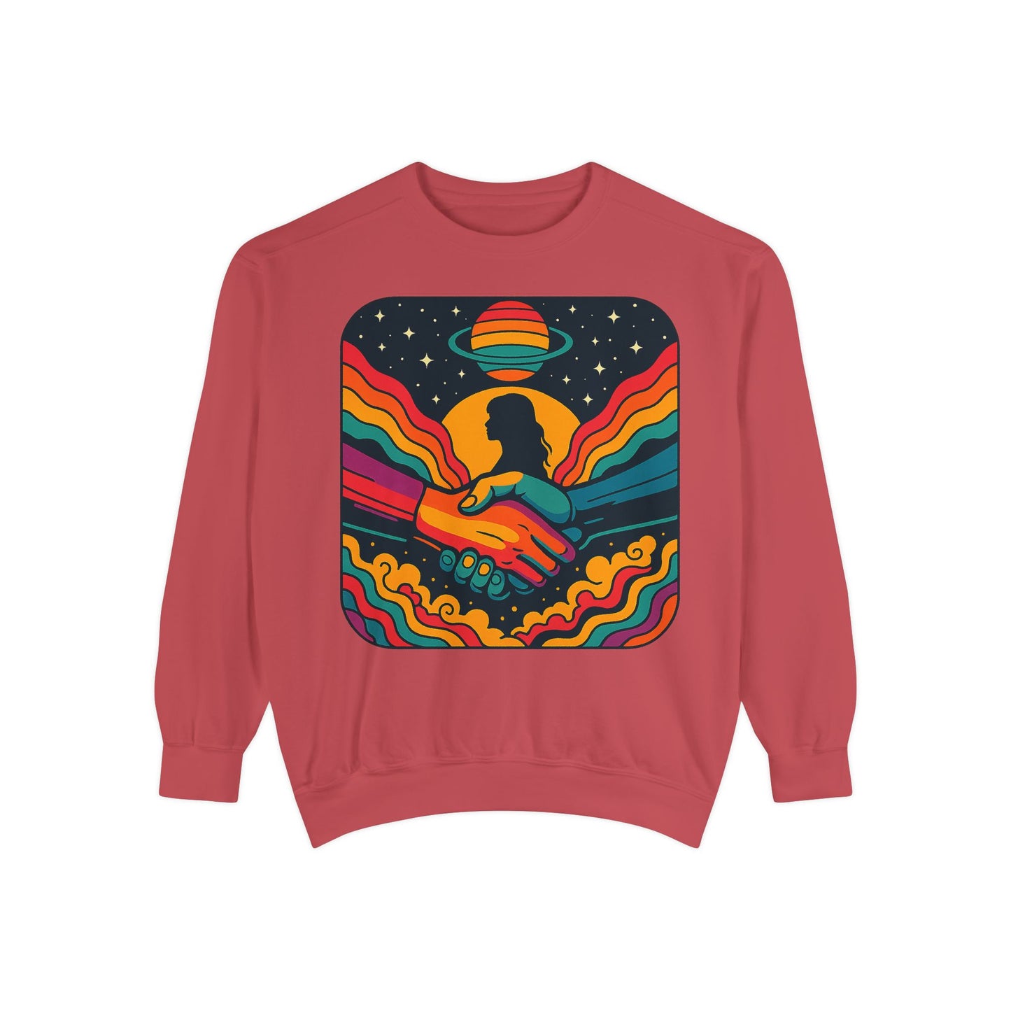 Colorful Cosmic Connection Sweatshirt - Retro Vibe, Unisex Gift, Positive Vibes, Cozy Wear, Festival Apparel