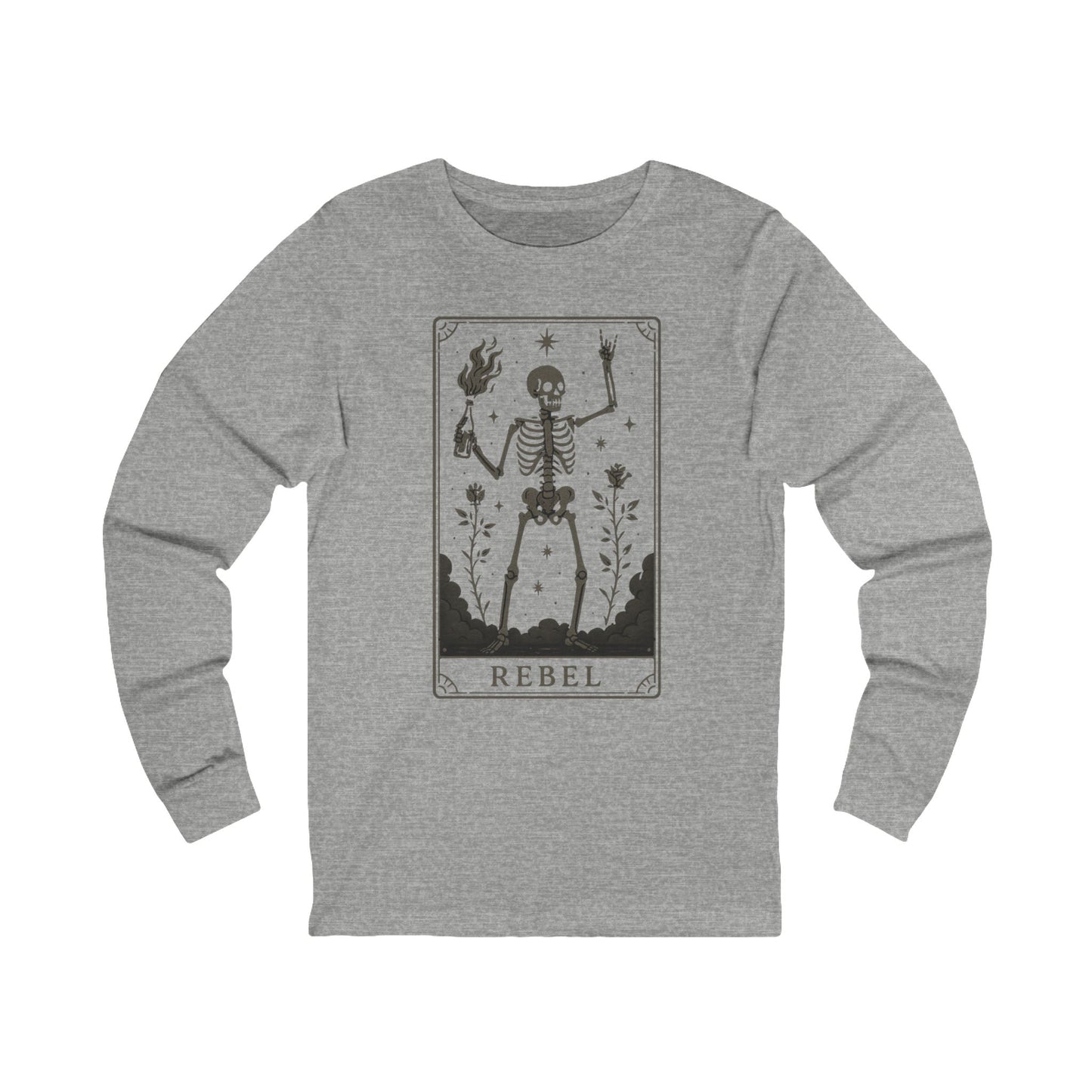 Rebel Skeleton Long Sleeve Tee | Unisex Graphic Shirt for Halloween, Boho Style Apparel, Casual Wear, Gift Idea
