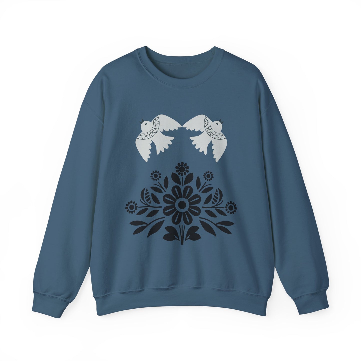 Boho Floral Crewneck Sweatshirt, Gift for Her, Fall/Winter Fashion Serene Doves & Blooms Cozy Sweatshirt - Bird Lovers