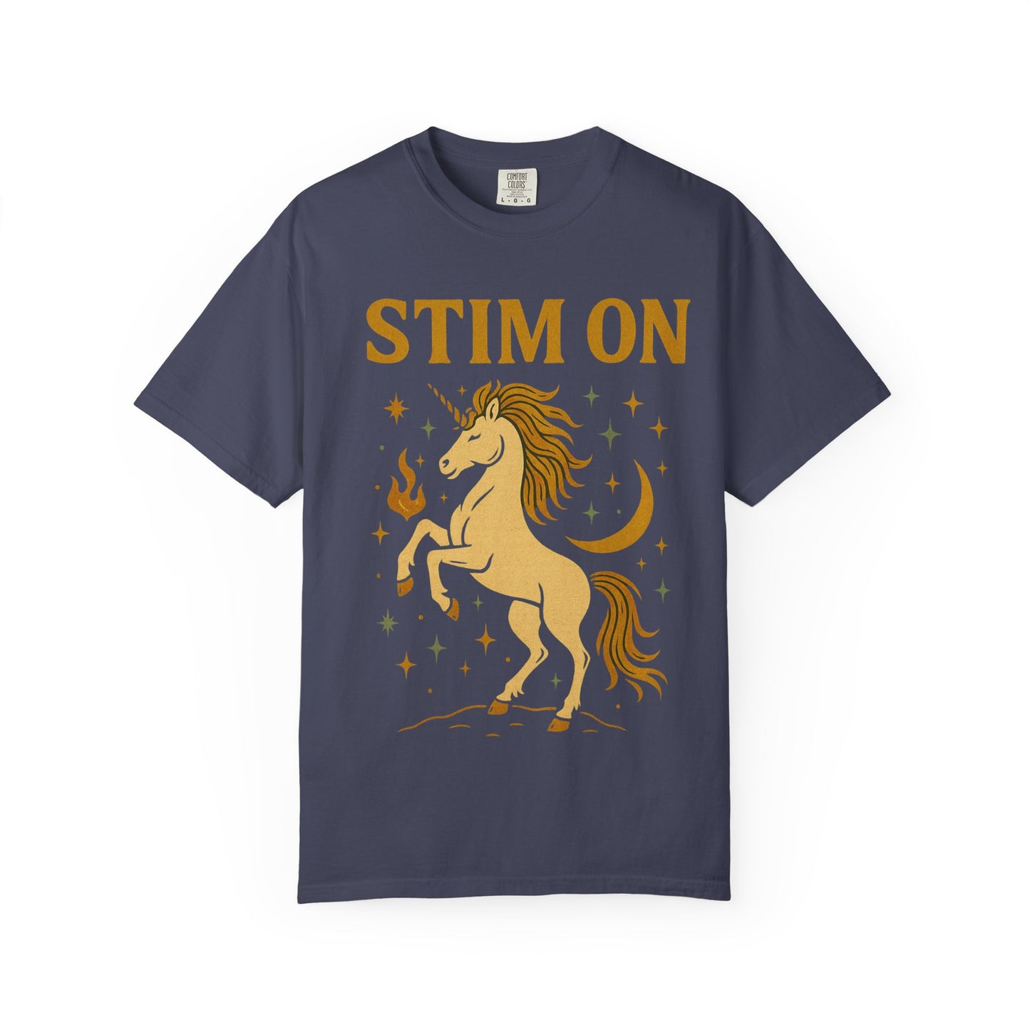 Unisex Garment-Dyed T-Shirt with 'Stim On' Unicorn Design | Fun Casual Wear, Unique Gift, Summer Fashion, Birthday Present, Relaxed Style