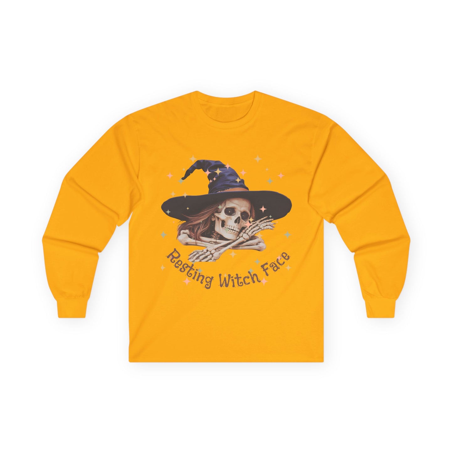 Spooky Skeleton Witch Long Sleeve Tee, Halloween Costume T-shirt, Ghostly Witch Shirt, Fall Tee