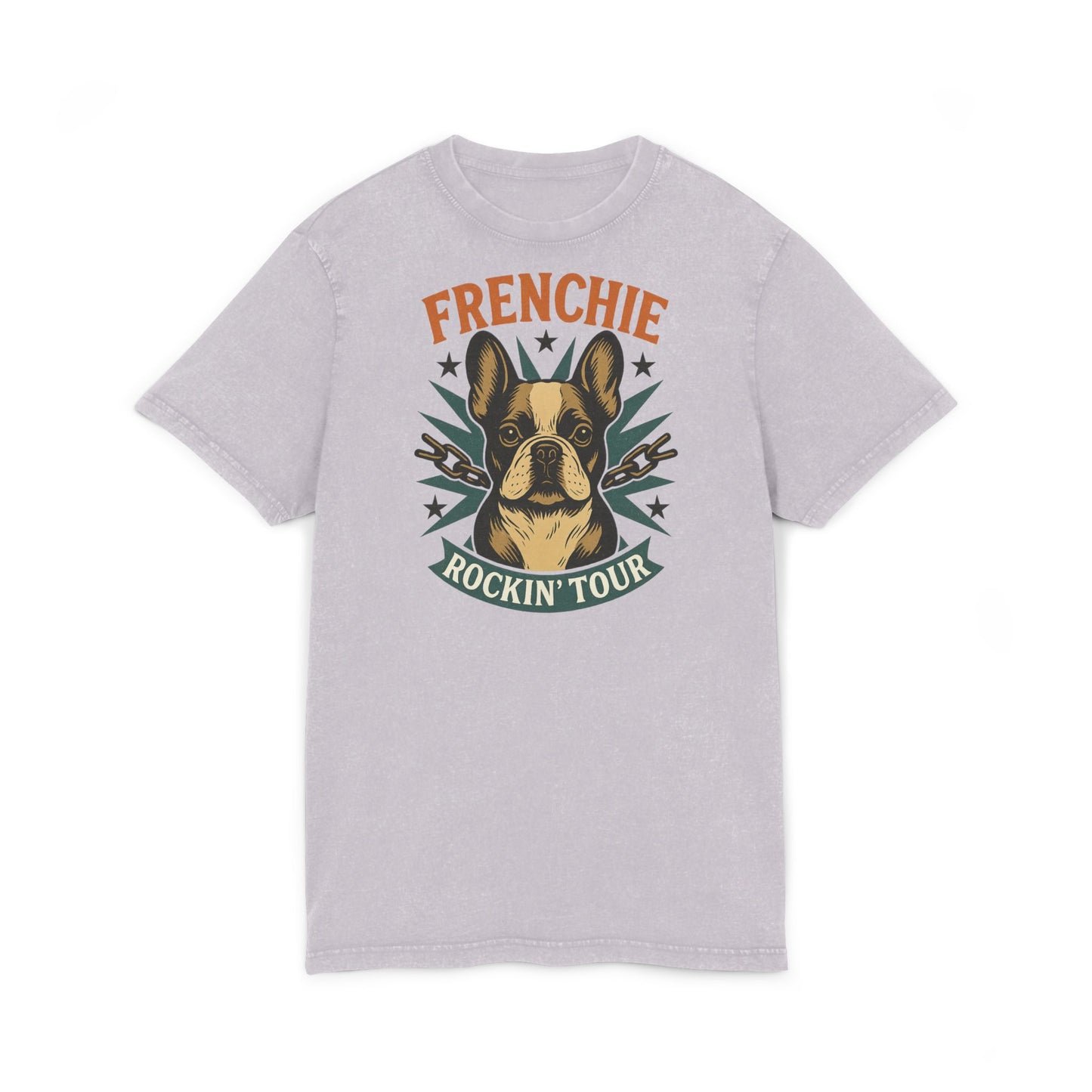 Rockin' Frenchie Acid Washed Tee, Dog Lover Shirt, Music Tour Tee, Vintage Style T-Shirt, Gift for Dog Parents
