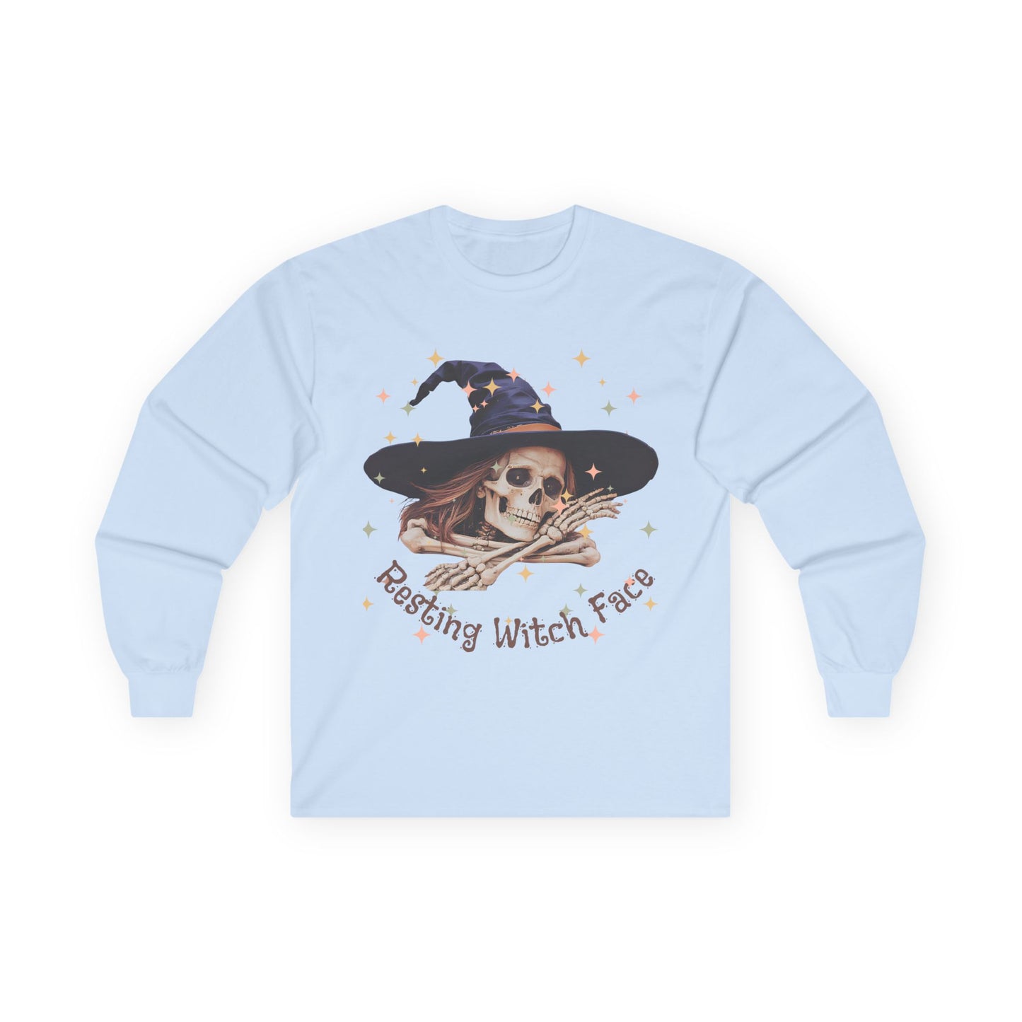 Spooky Skeleton Witch Long Sleeve Tee, Halloween Costume T-shirt, Ghostly Witch Shirt, Fall Tee