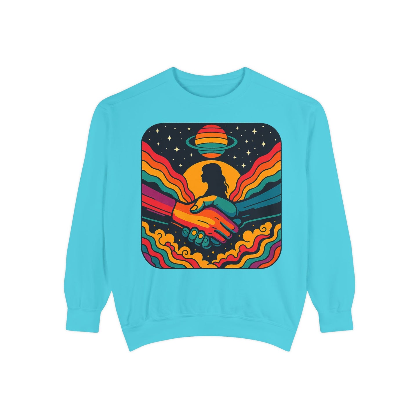Colorful Cosmic Connection Sweatshirt - Retro Vibe, Unisex Gift, Positive Vibes, Cozy Wear, Festival Apparel
