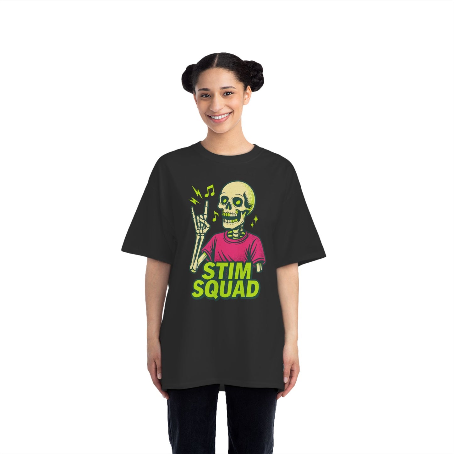 Skeleton Rocker T-Shirt, Fun Graphic Shirt, Stim Squad Tee, Quirky Casual Wear, Halloween Outfit, Music Lover Gift