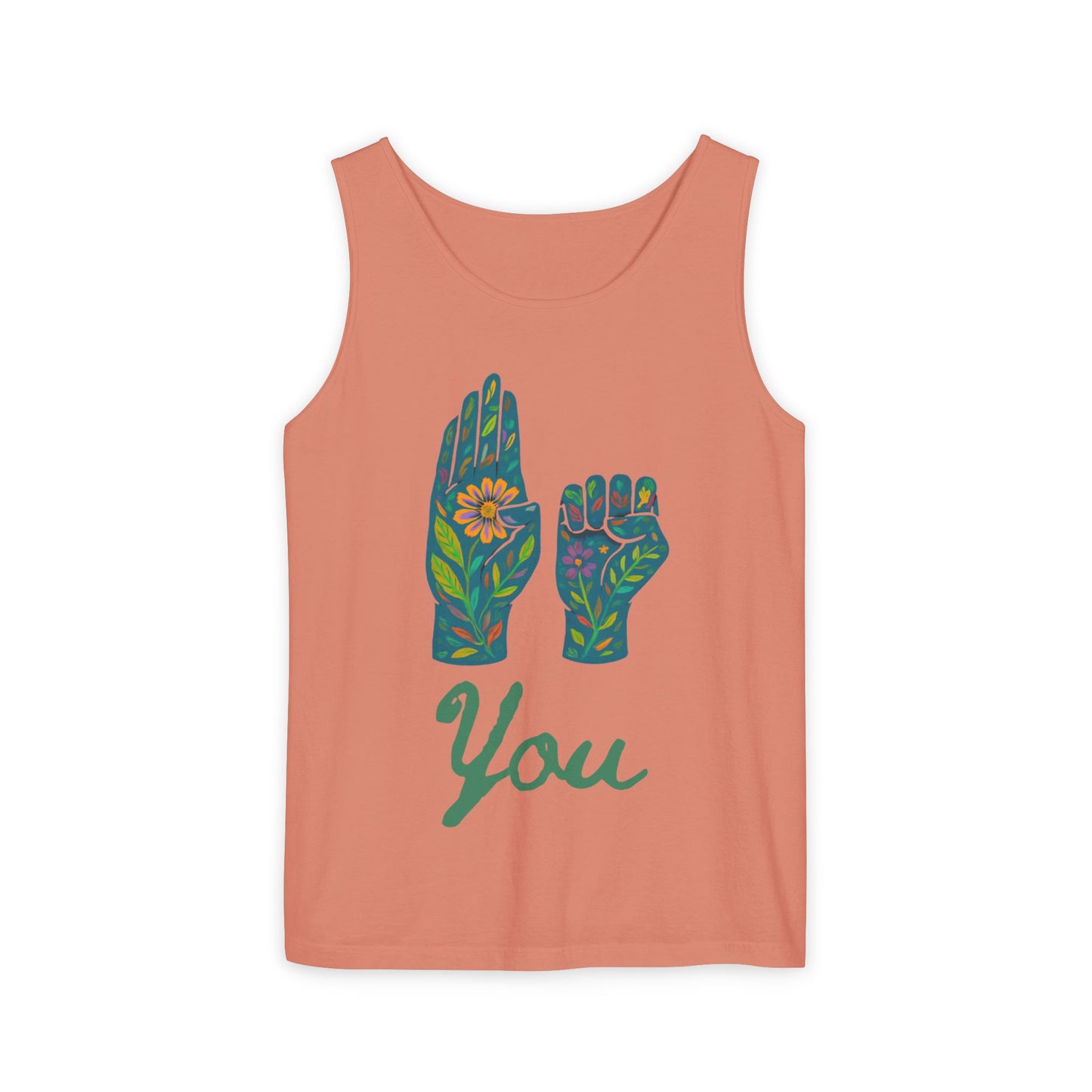 Floral ASL Hands Unisex Tank Top | "Be You" Empowering Apparel, Bohemian Style, Nature Lover Gift, Yoga & Wellness Wear, Summer Essential
