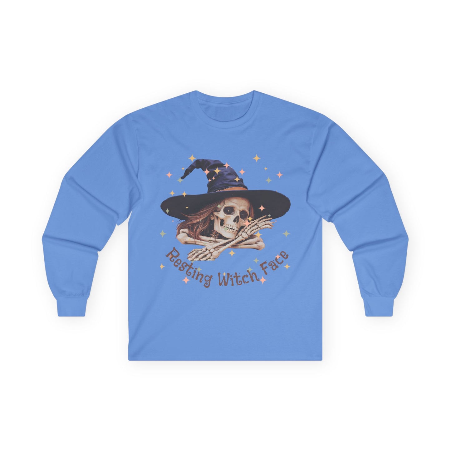 Spooky Skeleton Witch Long Sleeve Tee, Halloween Costume T-shirt, Ghostly Witch Shirt, Fall Tee