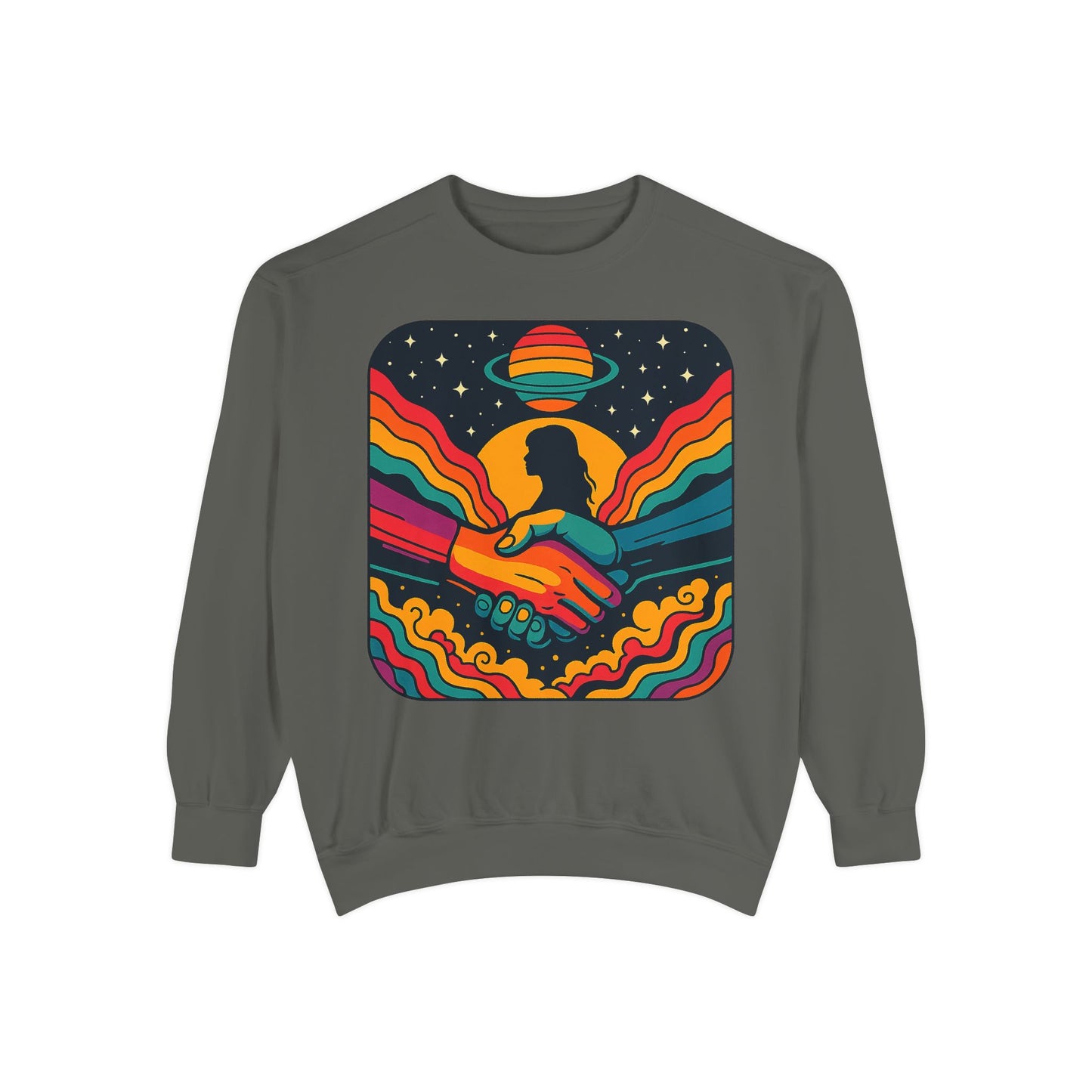 Colorful Cosmic Connection Sweatshirt - Retro Vibe, Unisex Gift, Positive Vibes, Cozy Wear, Festival Apparel