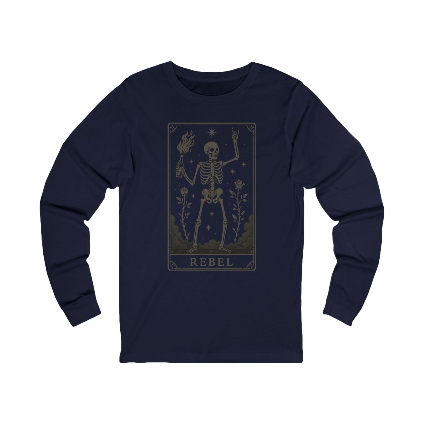 Rebel Skeleton Long Sleeve Tee | Unisex Graphic Shirt for Halloween, Boho Style Apparel, Casual Wear, Gift Idea
