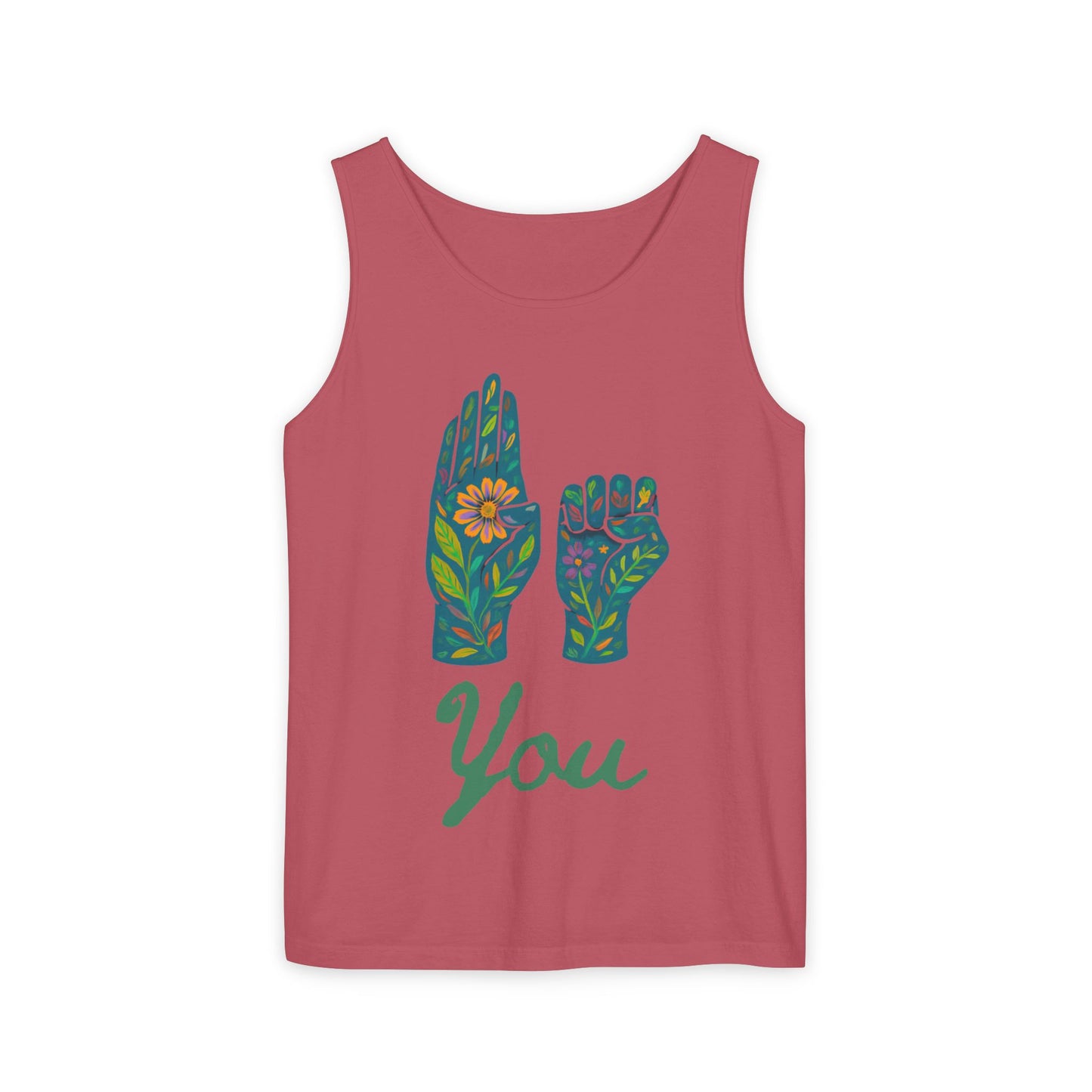 Floral ASL Hands Unisex Tank Top | "Be You" Empowering Apparel, Bohemian Style, Nature Lover Gift, Yoga & Wellness Wear, Summer Essential