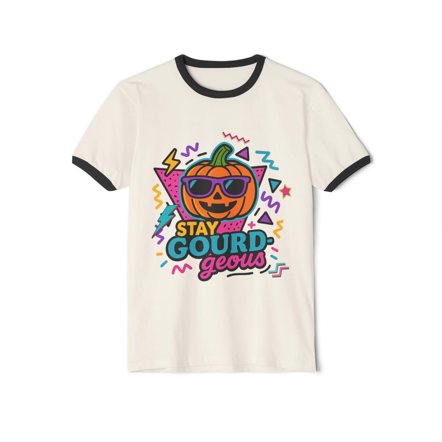 Stay Gourd-geous Halloween Unisex Cotton Ringer T-Shirt, Cute Pumpkin Tee, Spooky Vibes Shirt, Fall Fashion, Halloween Costume