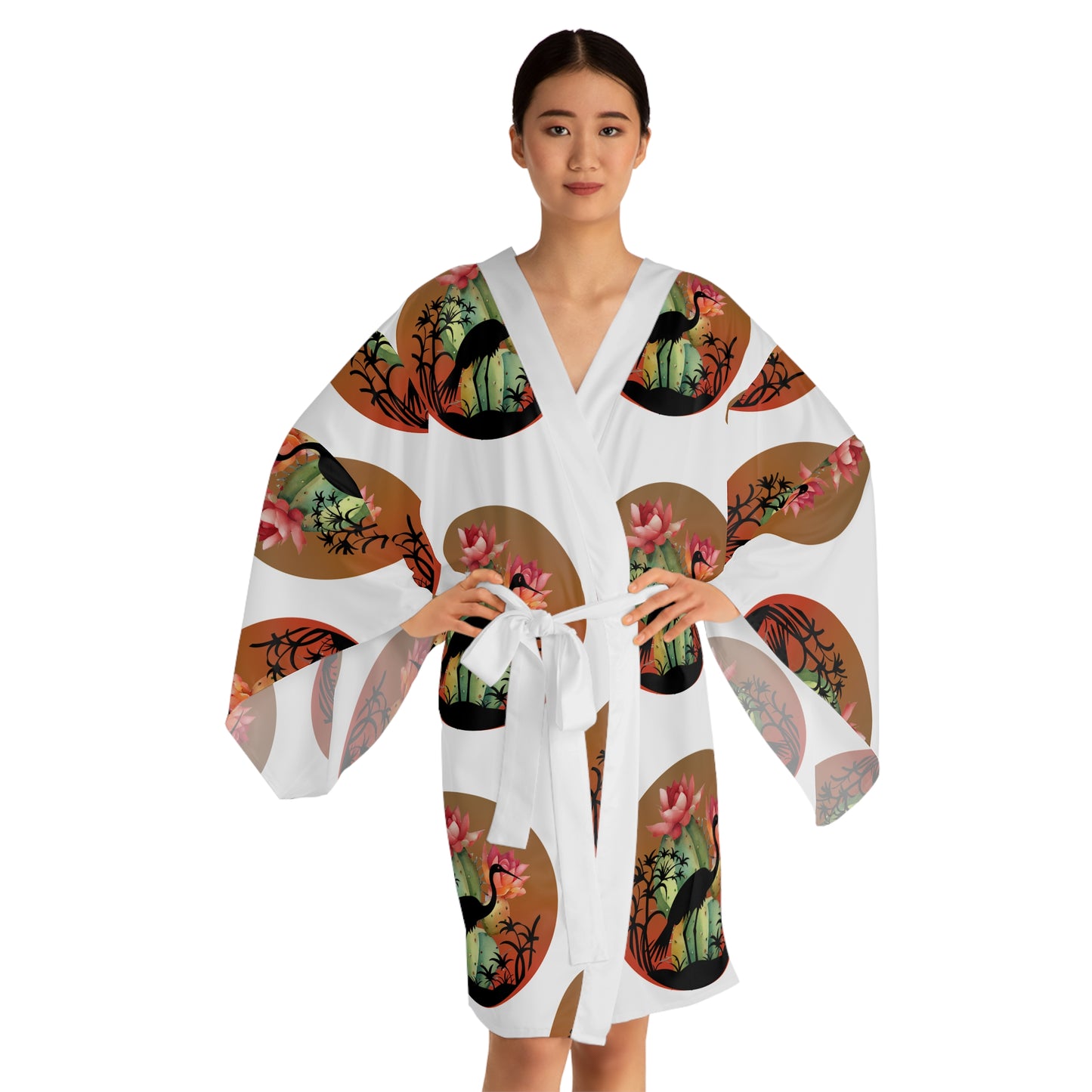 Elegant Botanical Long Sleeve Kimono Robe, Floral Loungewear, Gift for Her, Spring Fashion, Spa Day Outfit, Comfortable Relaxation Wear