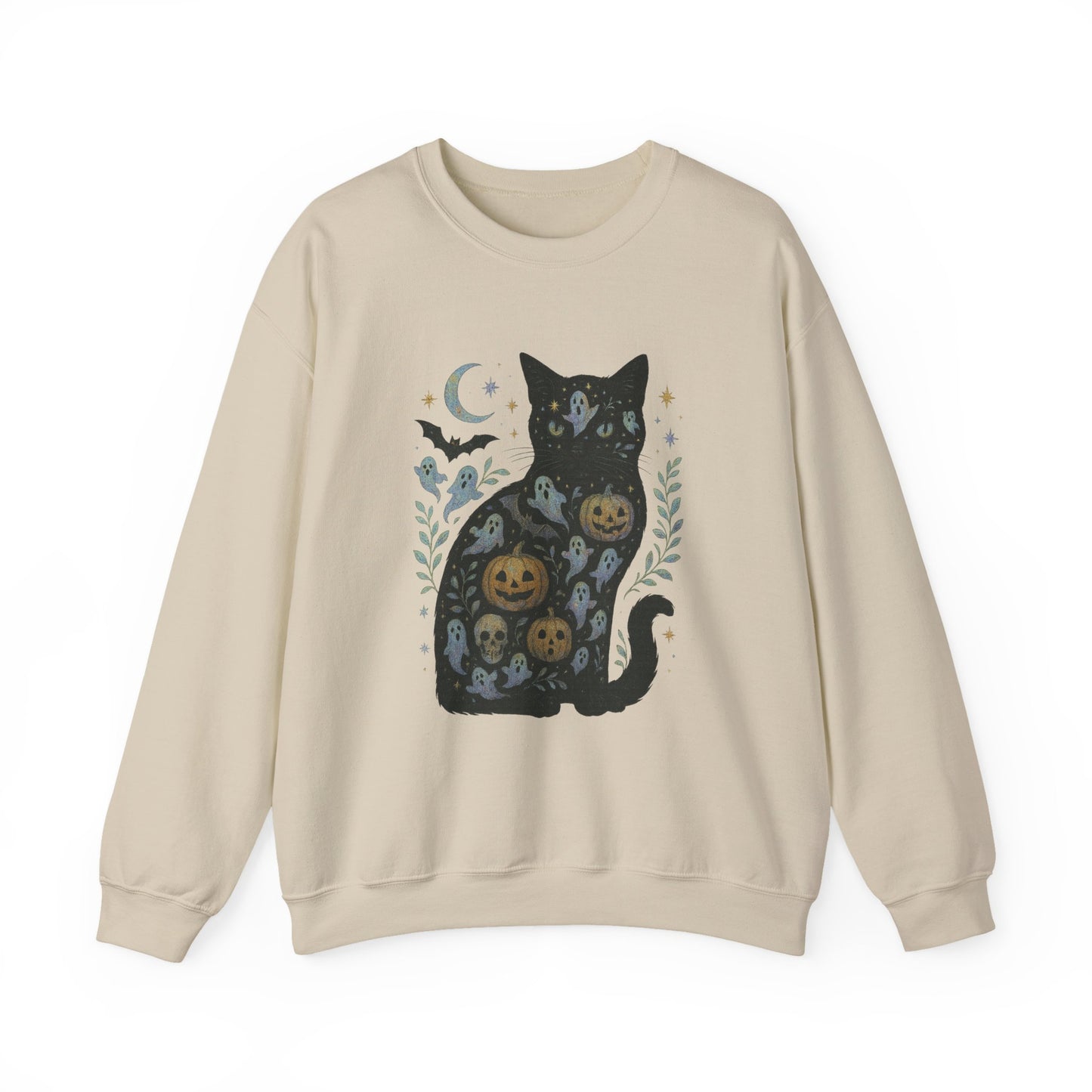 Halloween Cat Sweatshirt - Cozy Unisex Crewneck for Cat Lovers, Spooky Gift, Autumn Fashion, Halloween Decor