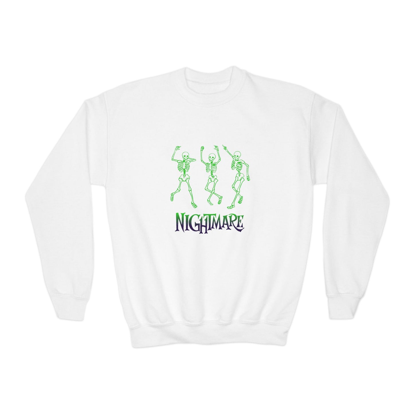 Youth Nightmare Crewneck Sweatshirt, Halloween Party Sweater, Gift for Kids, Cozy Fall Wear, Spooky Season Apparel