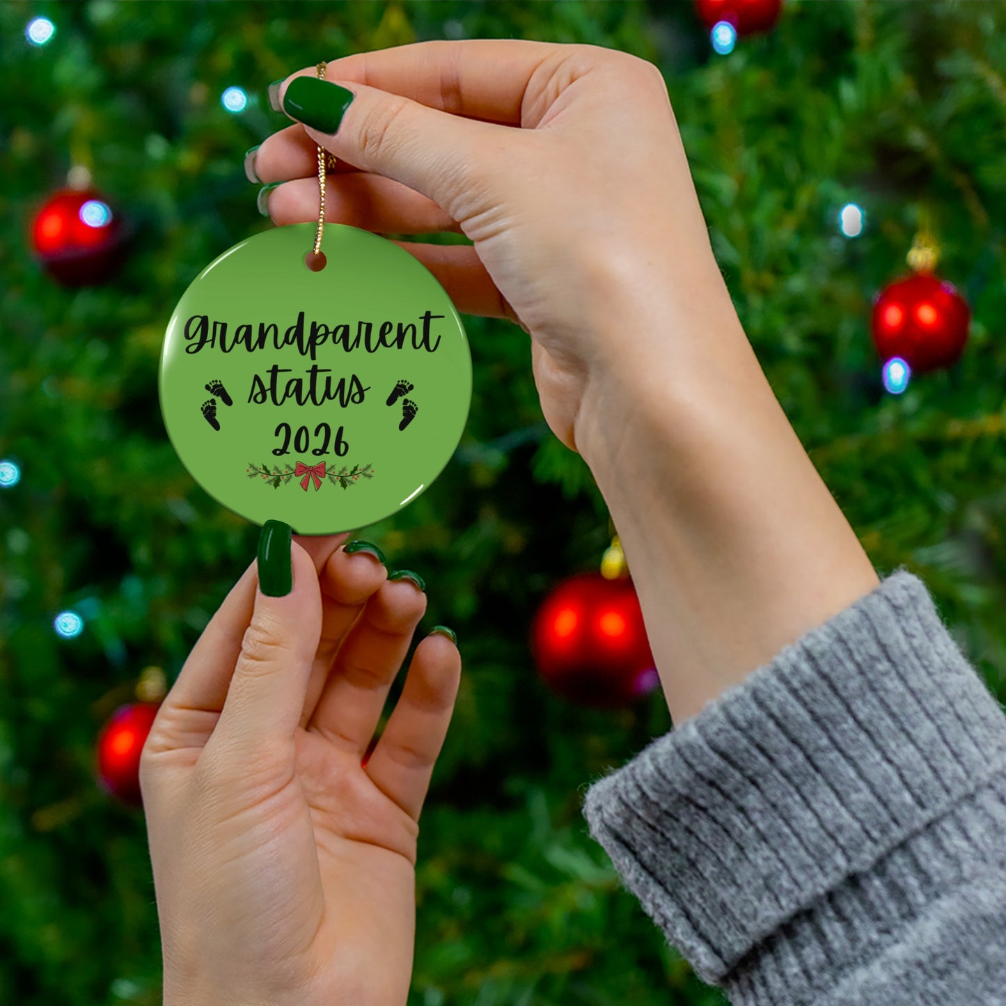 Grandparent Status Baby Announcement Ceramic Ornament, Holiday Decor, Christmas Tree Ornament, Personalized Gift, Family Keepsake