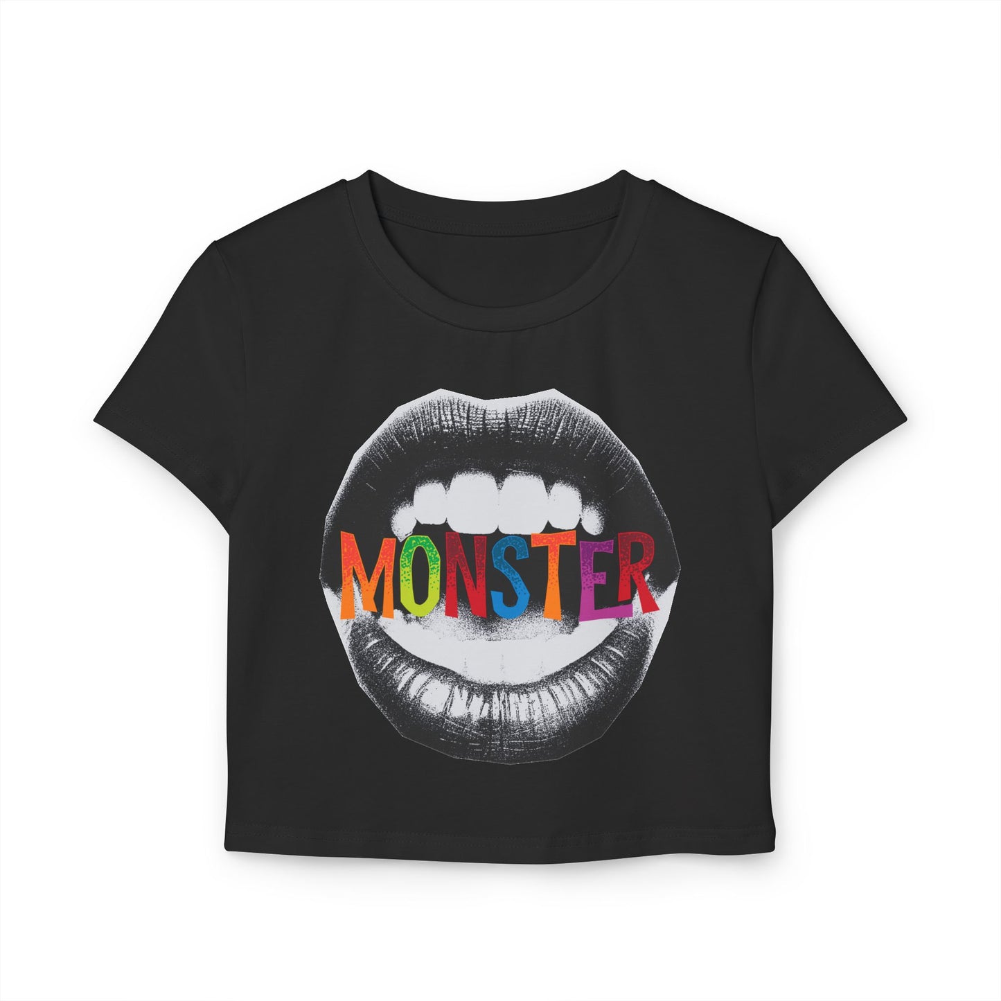 Colorful Monster Graphic Women's Baby Tee - Fun Crop Top, Casual Wear, Festival Outfits, Birthday Gift, Trendy Style