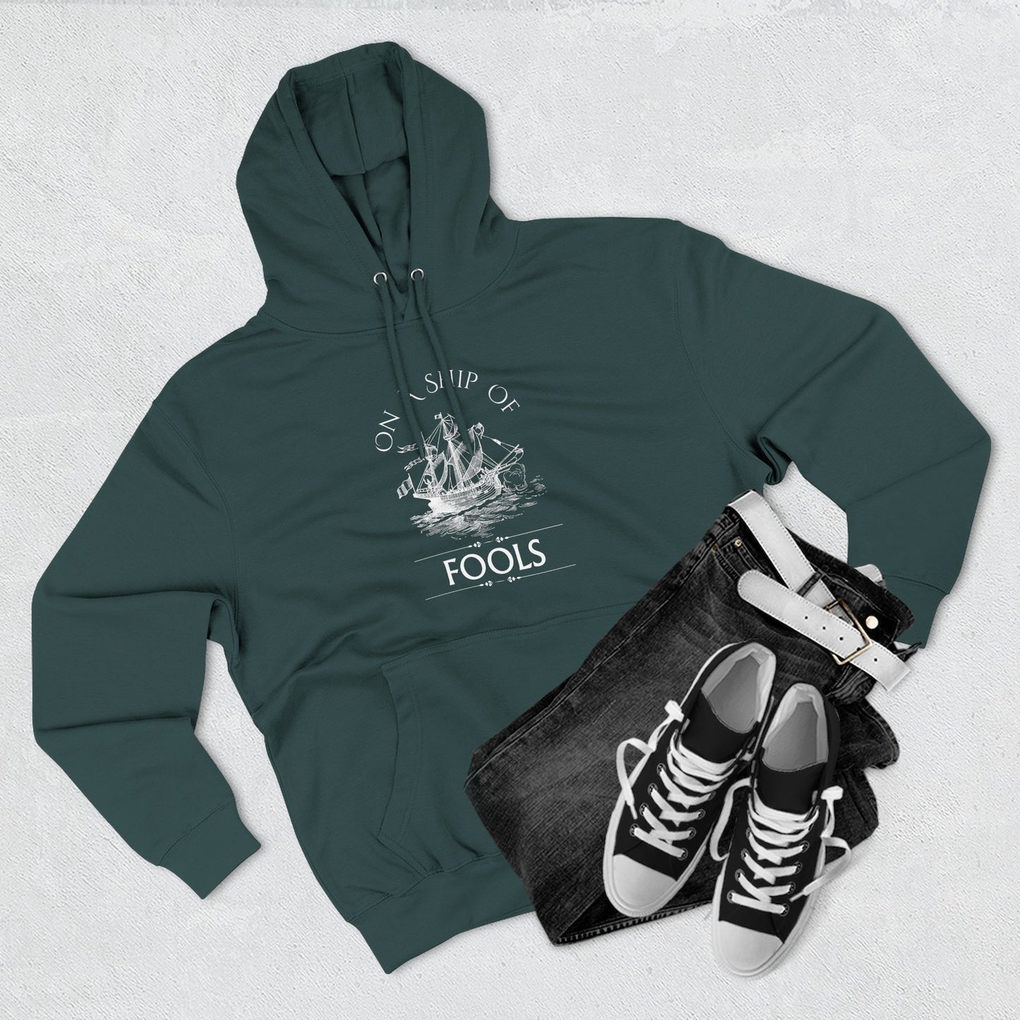 Men's Hoodie - "On a Ship of Fools" Design, Graphic Sweatshirt for Fall, Gift for Music Lovers, Gift for Him