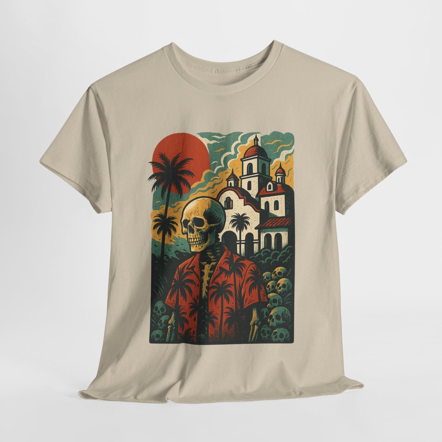 Retro Skeleton Palm Tree Tee, California Hotel, Vintage Beach T-Shirt, Unisex Graphic Top, Summer Vibes Shirt, Ideal for Halloween, Day of the Dead