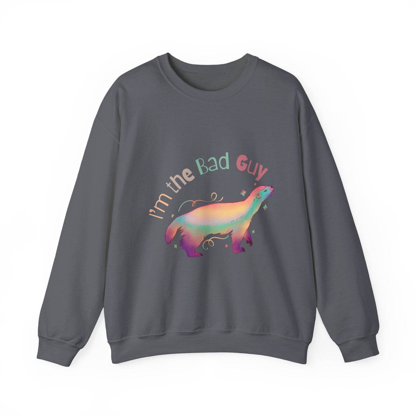 Rainbow Bad Guy Honey Badger Crewneck Sweatshirt | Gift for Animal Lovers, loungwear, Trendy Aesthetic, Birthday Gift