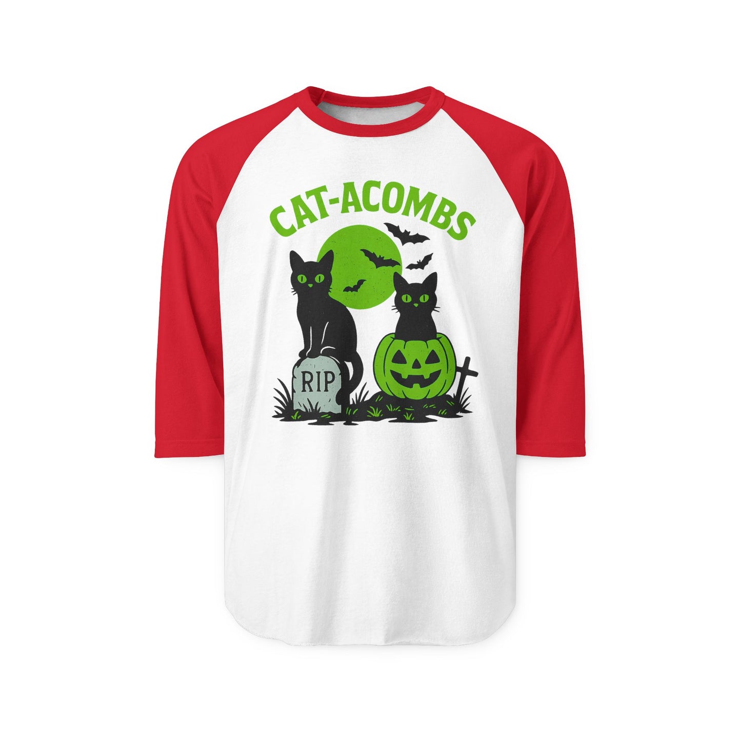 Halloween Cat-Acombs Raglan Shirt, Unisex Halloween Tee, Spooky Season Apparel, Cat Lovers Gift, Fall Fashion, Halloween Party Shirt