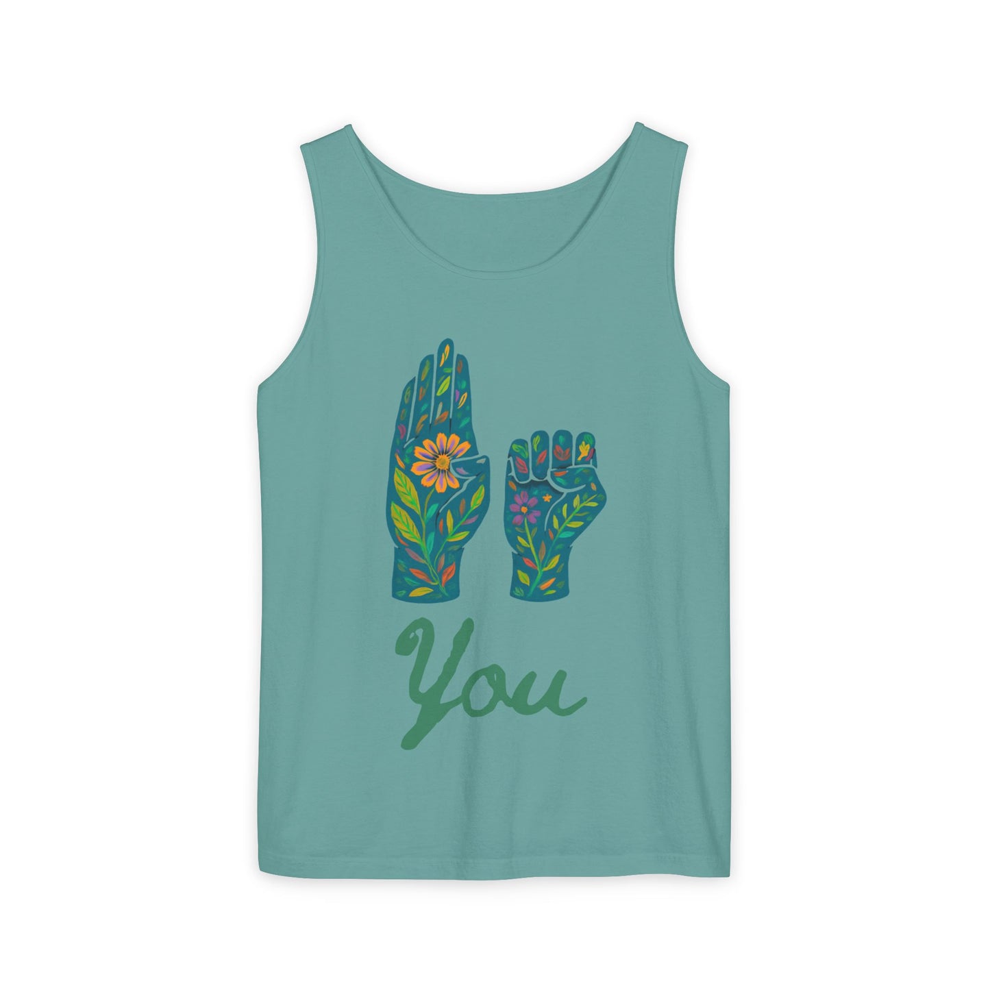 Floral ASL Hands Unisex Tank Top | "Be You" Empowering Apparel, Bohemian Style, Nature Lover Gift, Yoga & Wellness Wear, Summer Essential