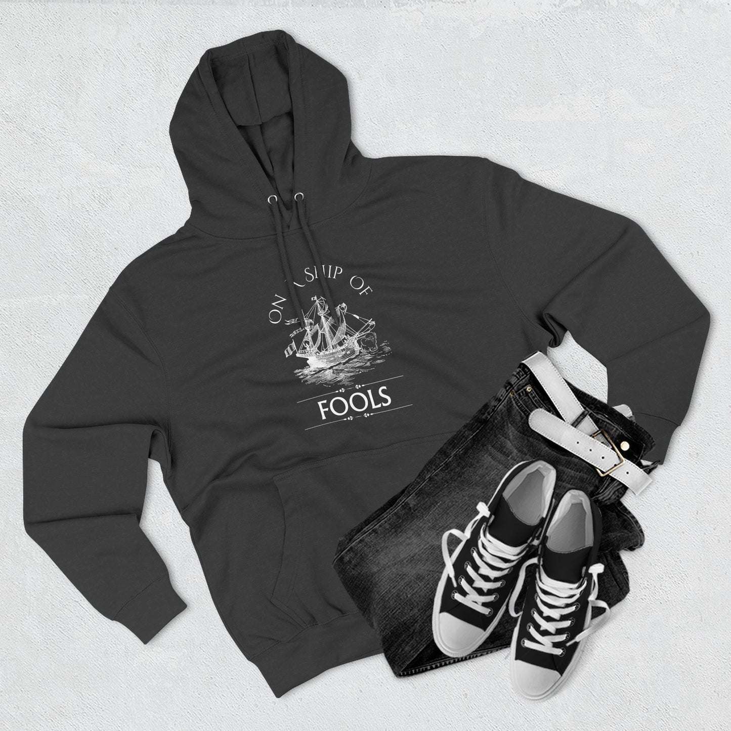 Men's Hoodie - "On a Ship of Fools" Design, Graphic Sweatshirt for Fall, Gift for Music Lovers, Gift for Him