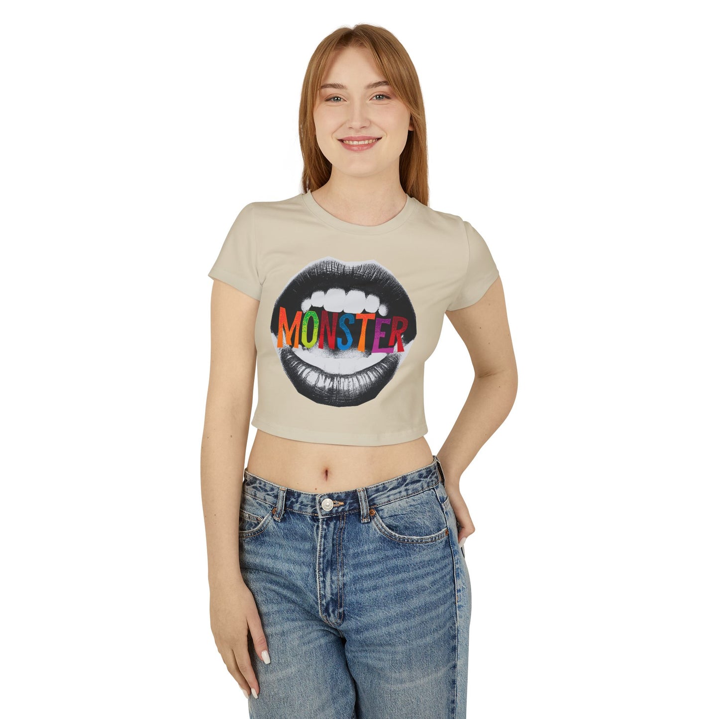 Colorful Monster Graphic Women's Baby Tee - Fun Crop Top, Casual Wear, Festival Outfits, Birthday Gift, Trendy Style